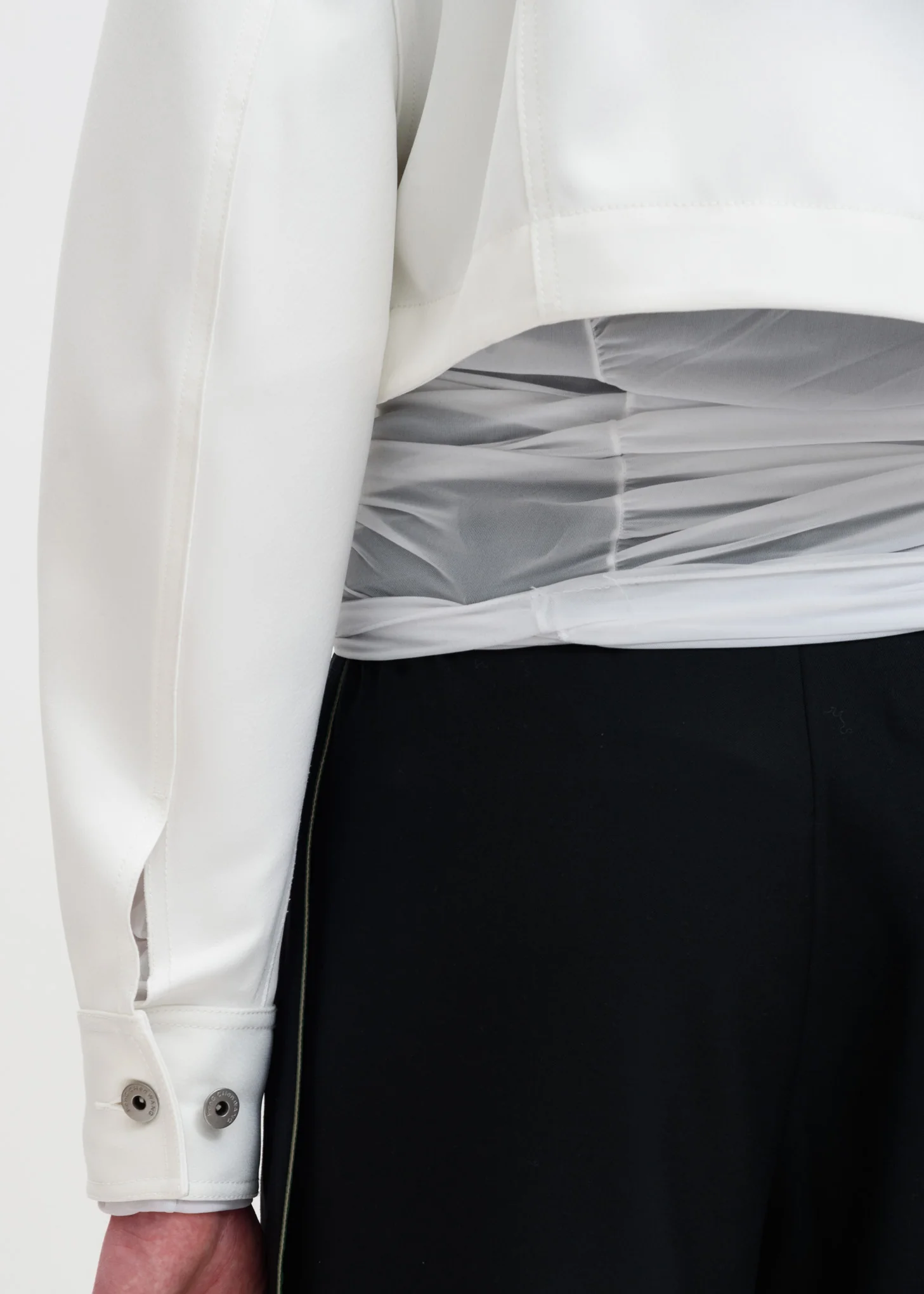 White Color Blocked Double Breasted Jacket - Image 5