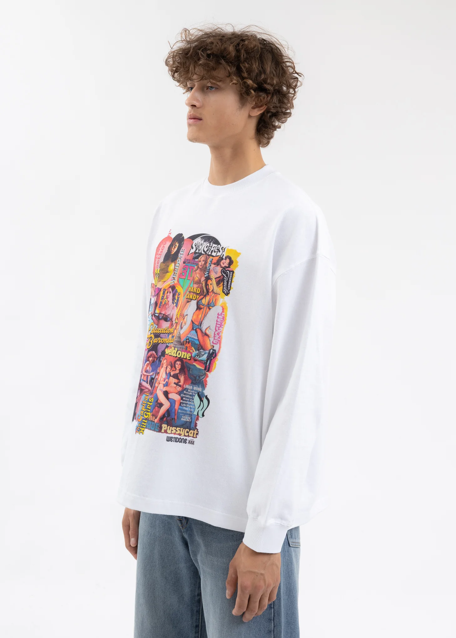 WHITE COLOR MOVIE COLLAGE LONG-SLEEVED T-SHIRT - Image 3
