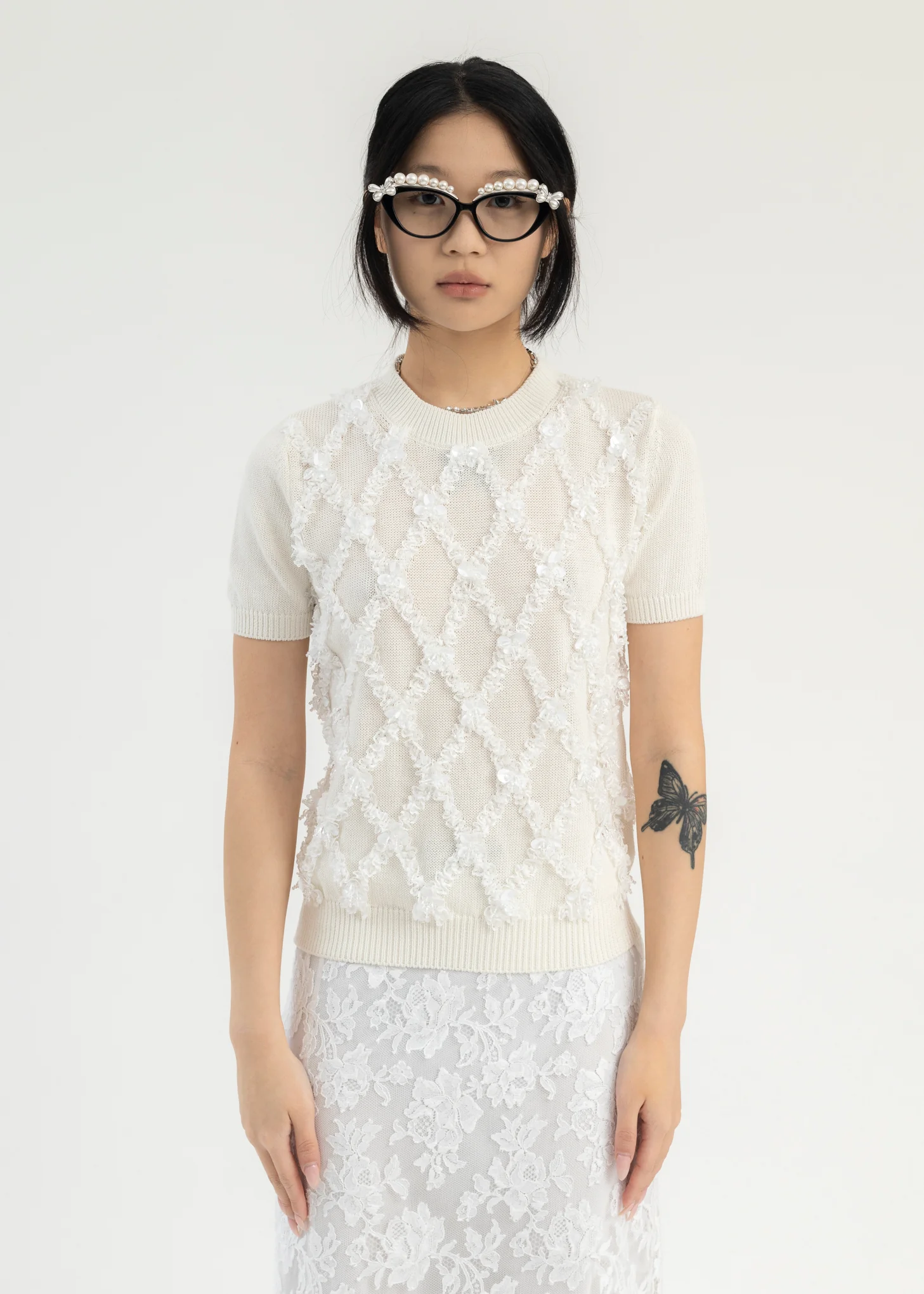 White Crew Neck Knit Top