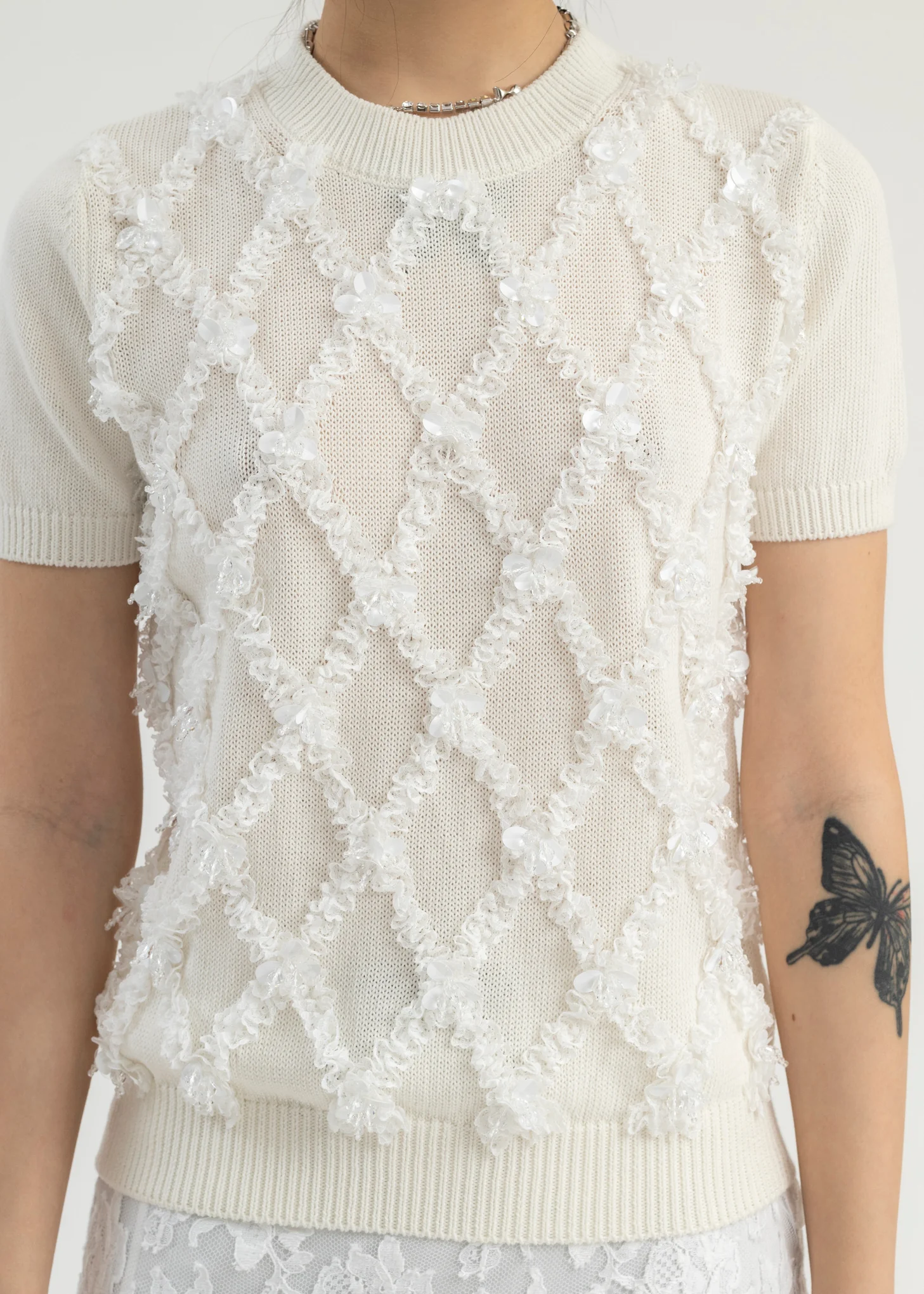 White Crew Neck Knit Top - Image 4