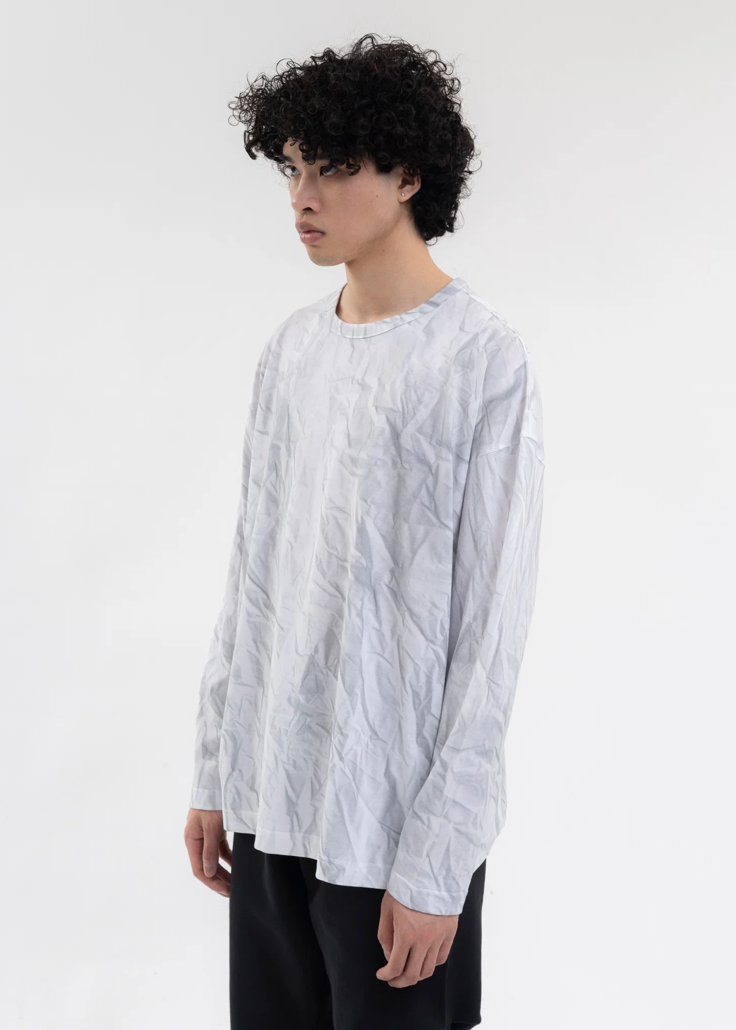 WHITE CRINKLE PRINTED LONG-SLEEVED T-SHIRT - Image 3