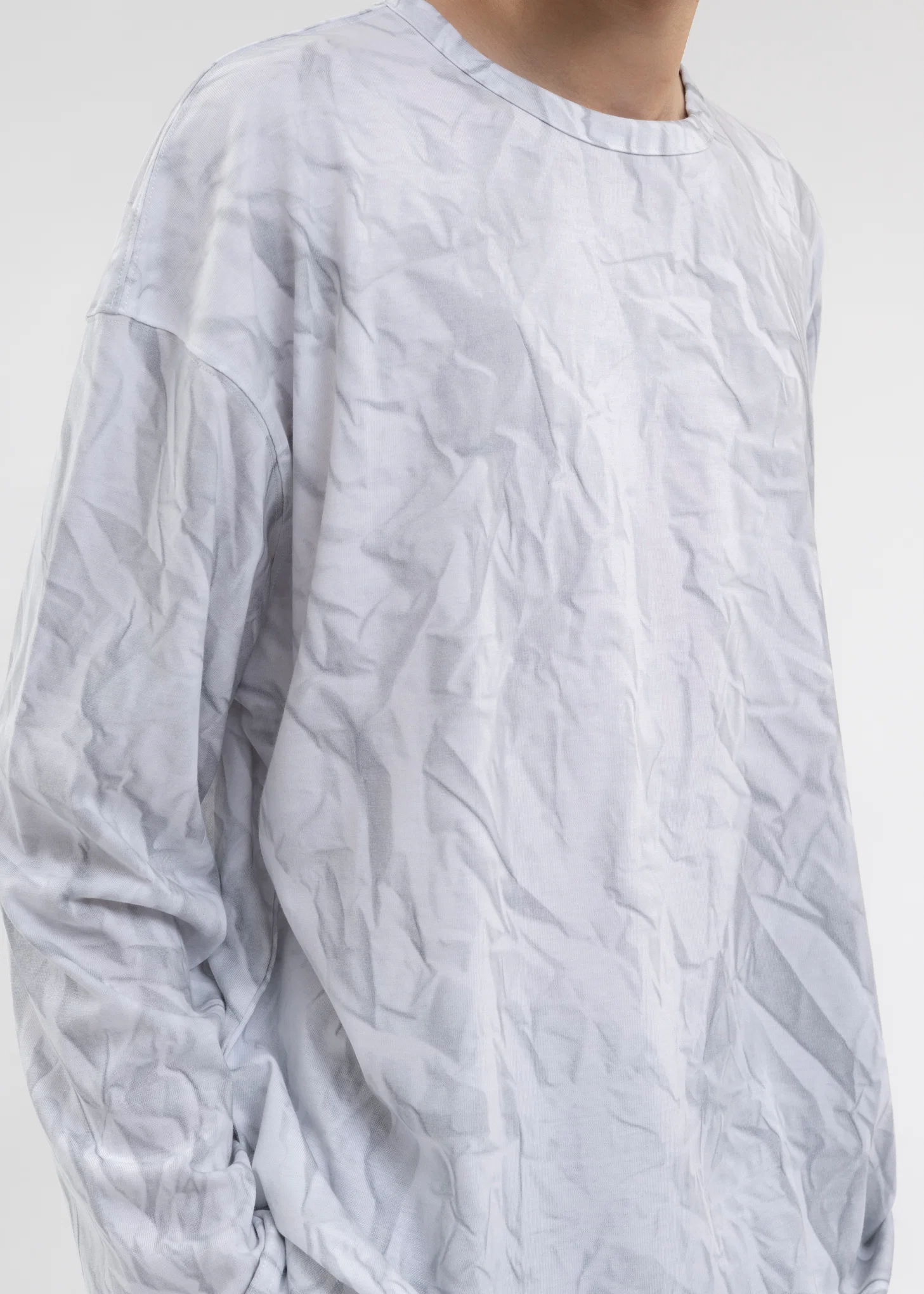WHITE CRINKLE PRINTED LONG-SLEEVED T-SHIRT - Image 5
