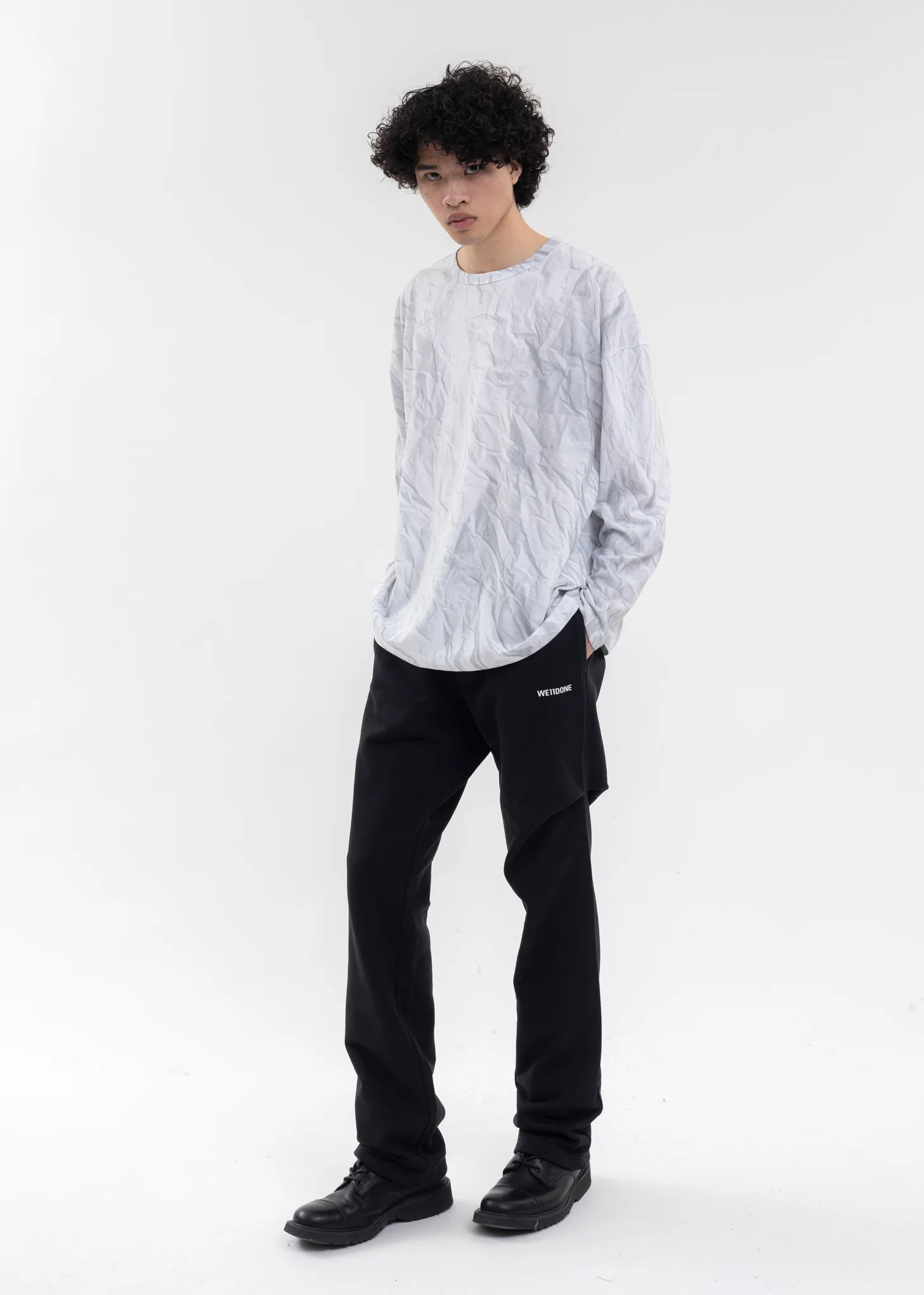 WHITE CRINKLE PRINTED LONG-SLEEVED T-SHIRT - Image 6
