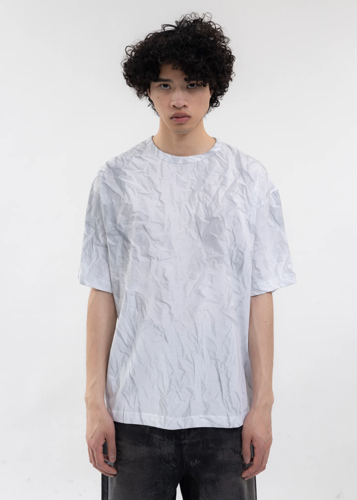 WHITE CRINKLE PRINTED T-SHIRT