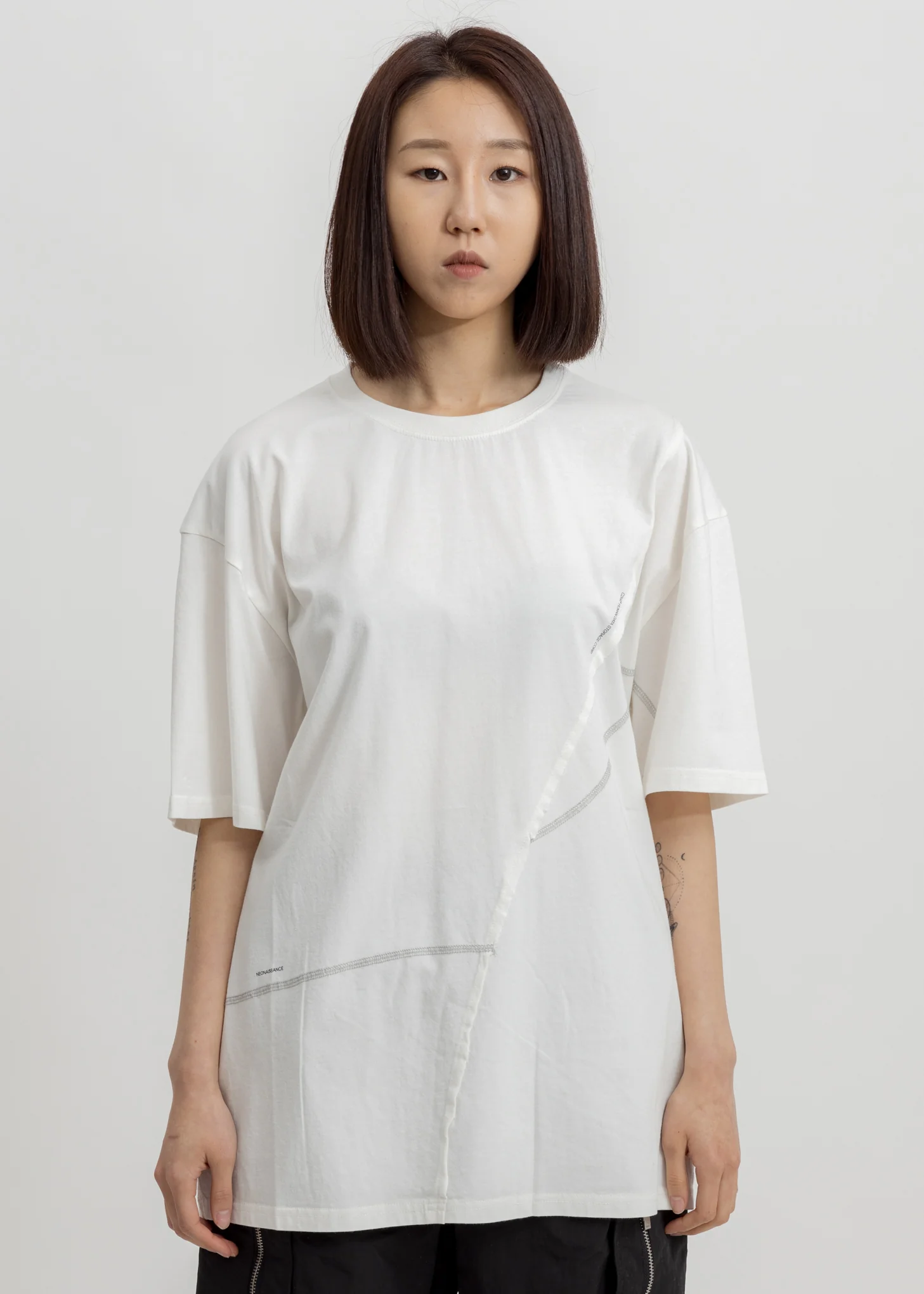 White Crooked Panelled T-Shirt