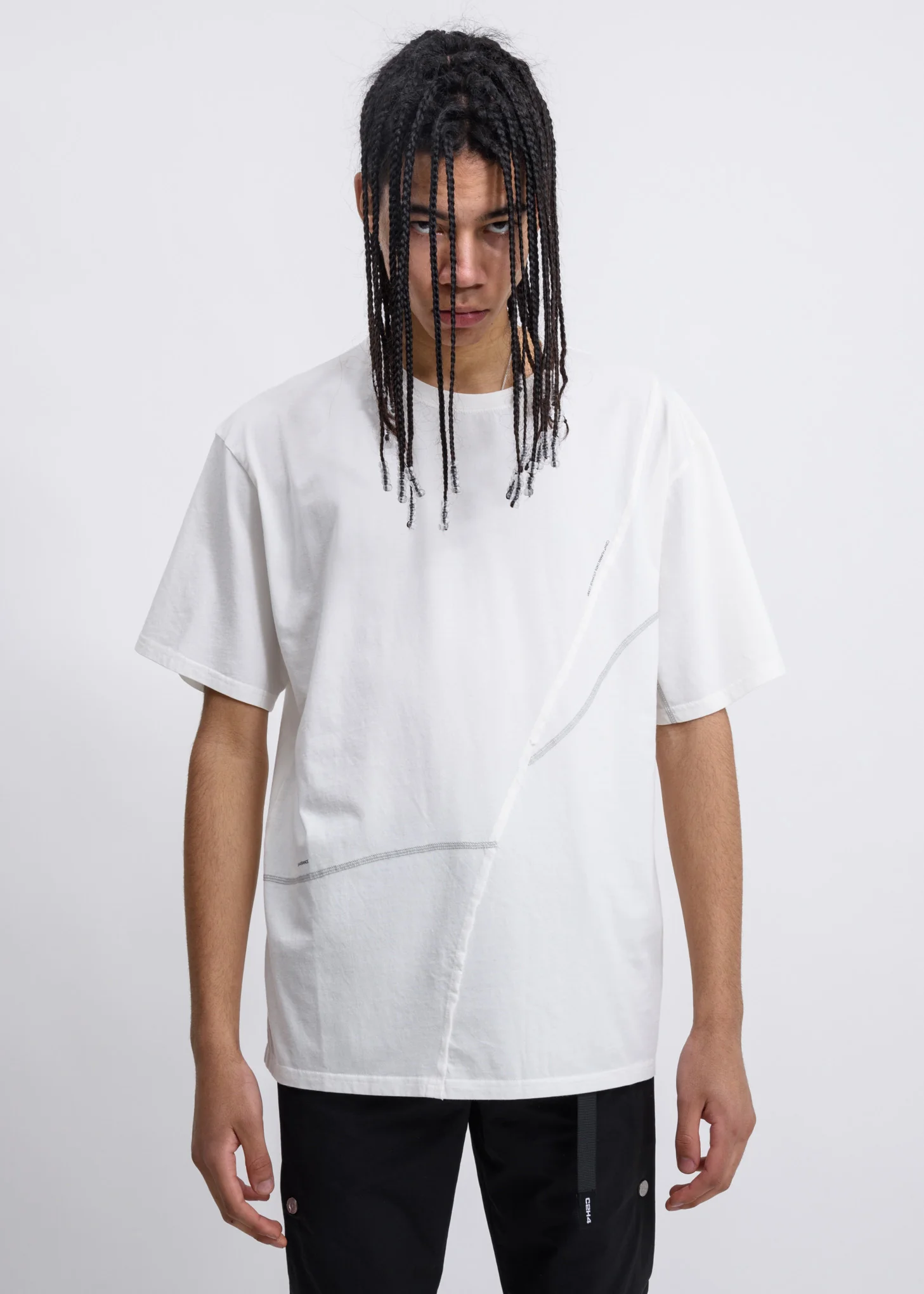 White Crooked Panelled T-Shirt