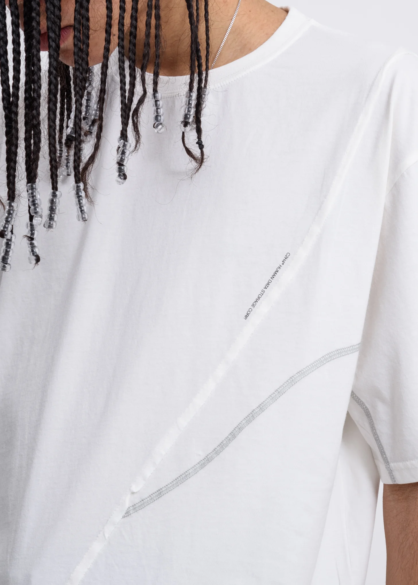 White Crooked Panelled T-Shirt - Image 4