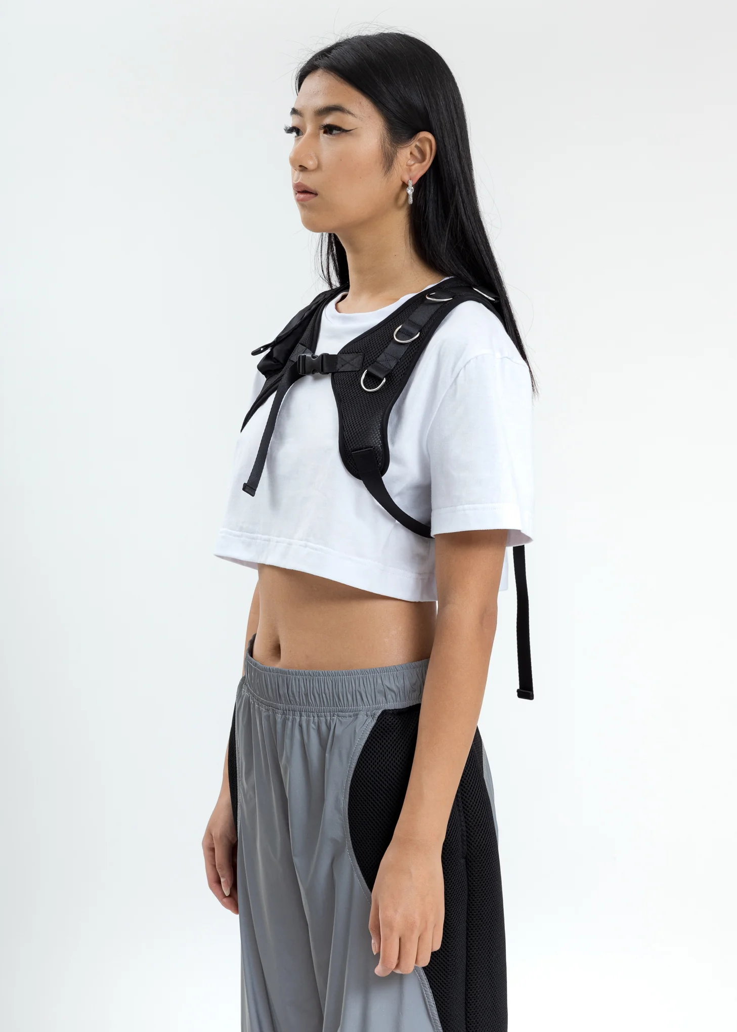 White Crop T-Shirt With Chest Harness - Image 2