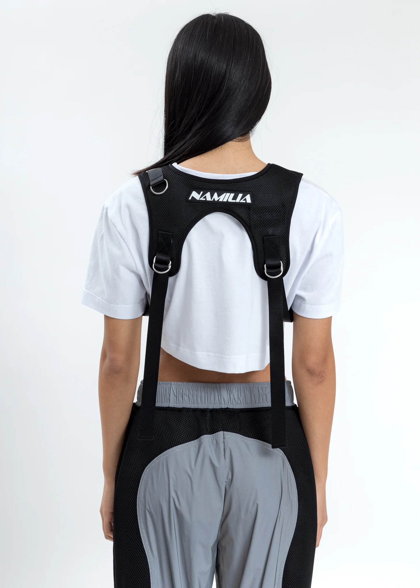 White Crop T-Shirt With Chest Harness - Image 3