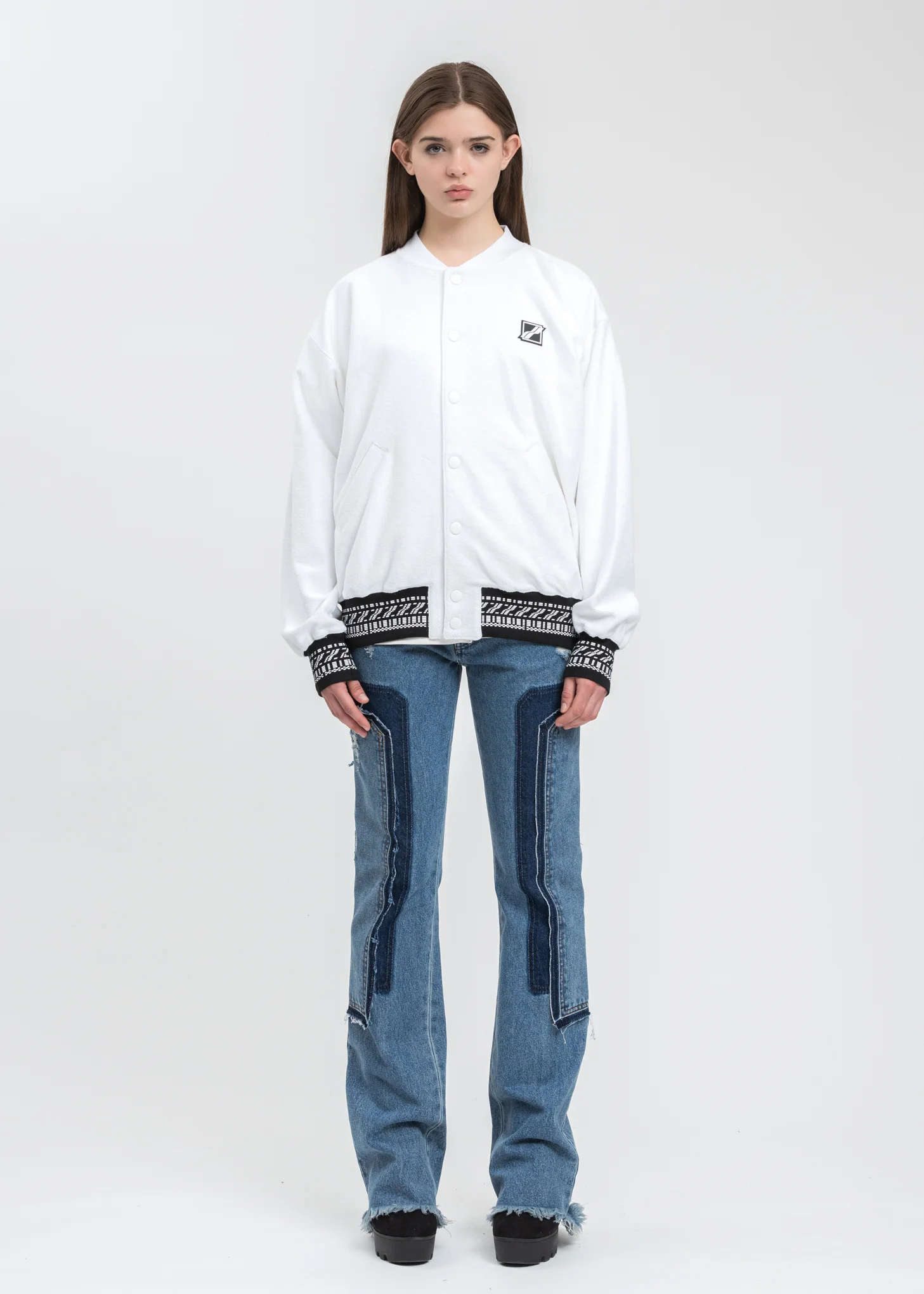 White Cropped Washed Logo Print Jacket - Image 6