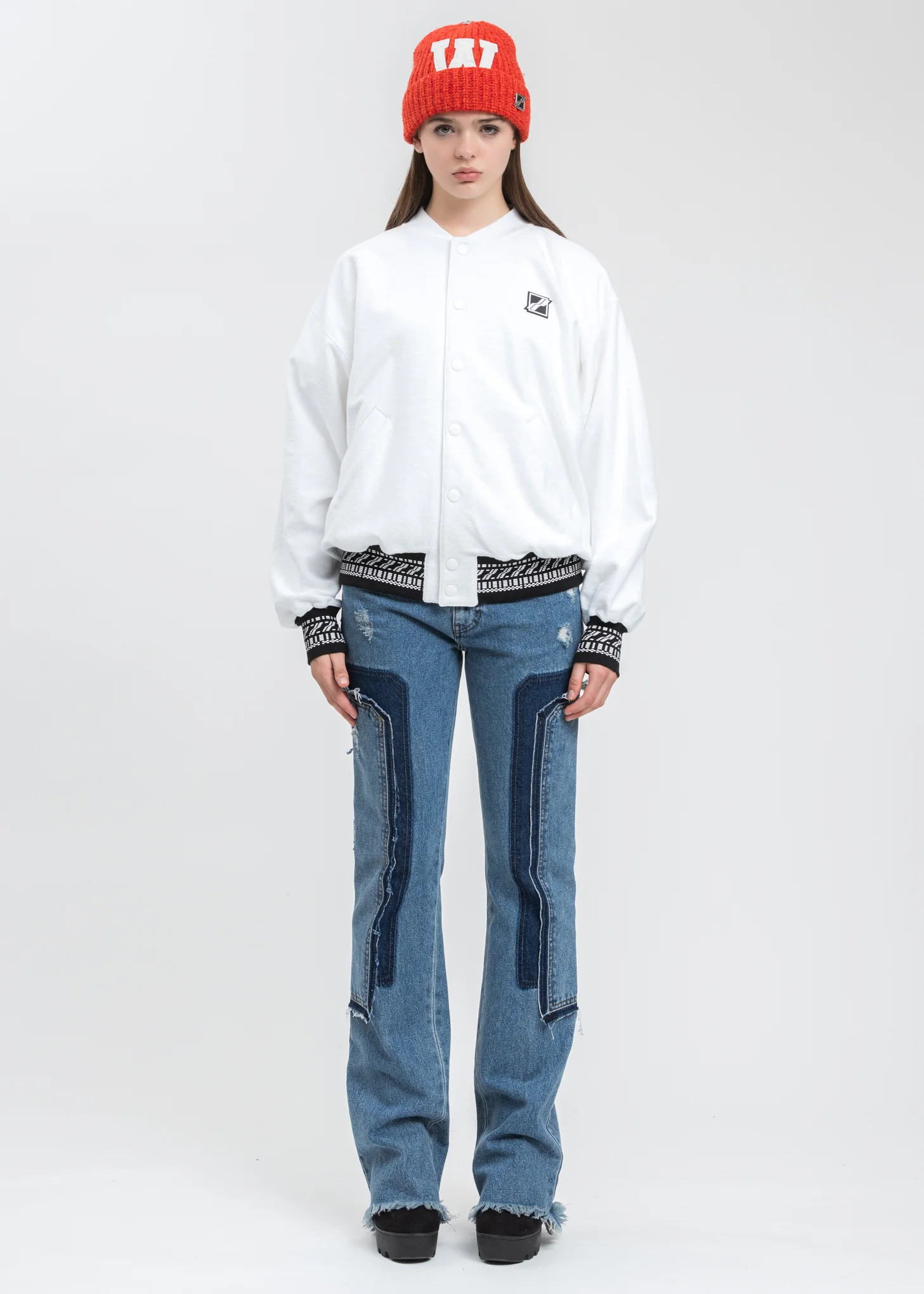 White Cropped Washed Logo Print Jacket - Image 7