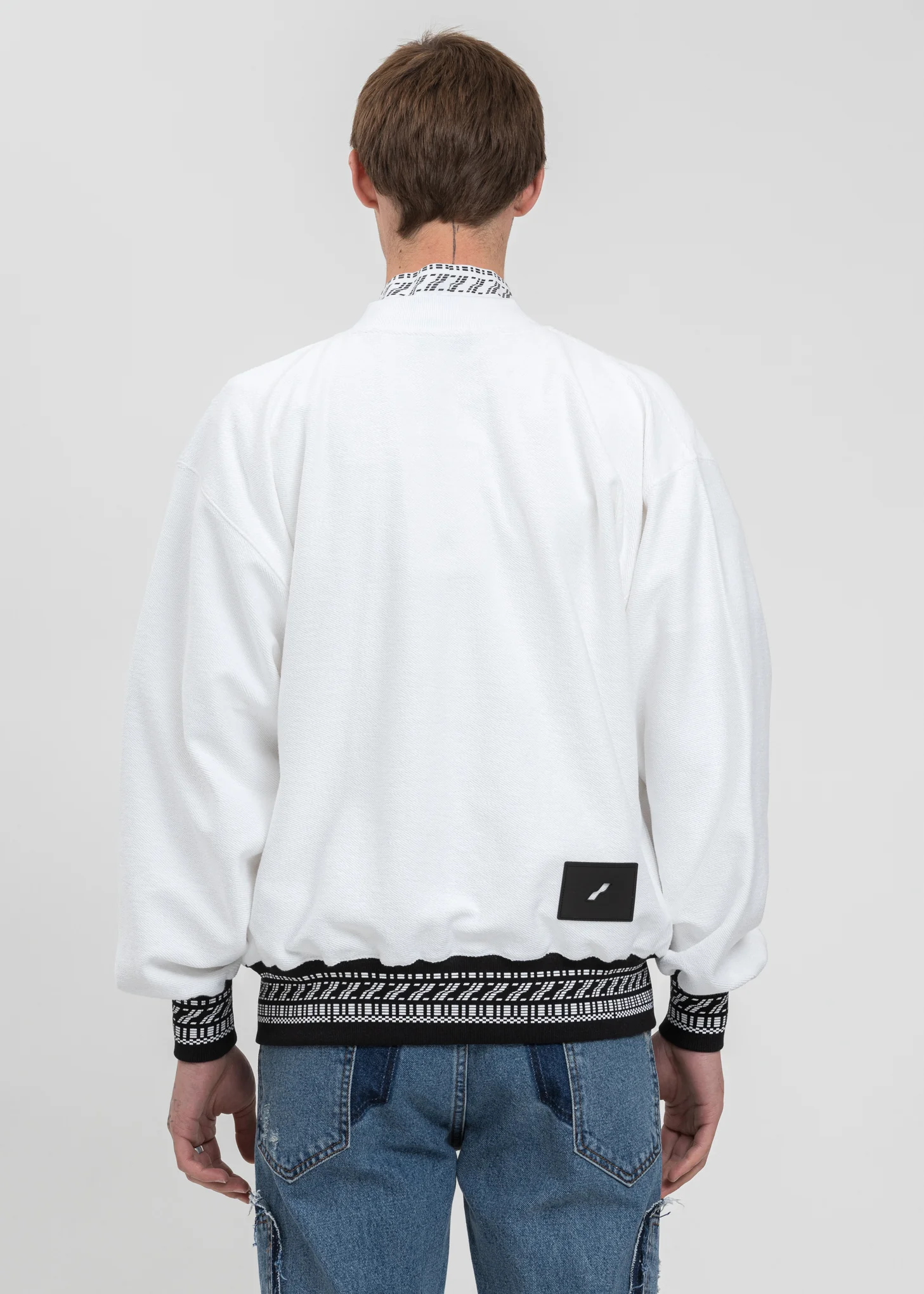 White Cropped Washed Logo Print Jacket - Image 2