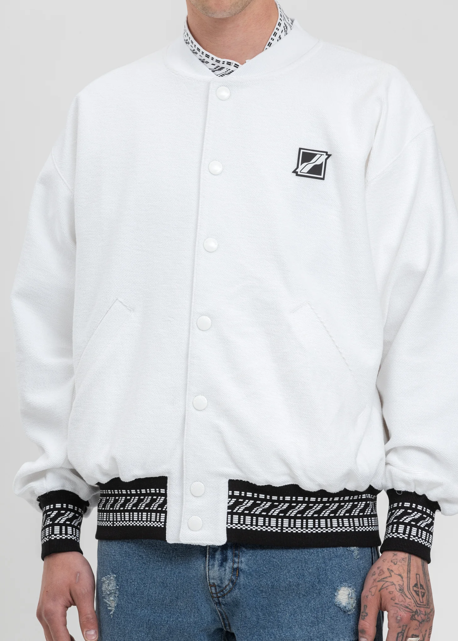 White Cropped Washed Logo Print Jacket - Image 3