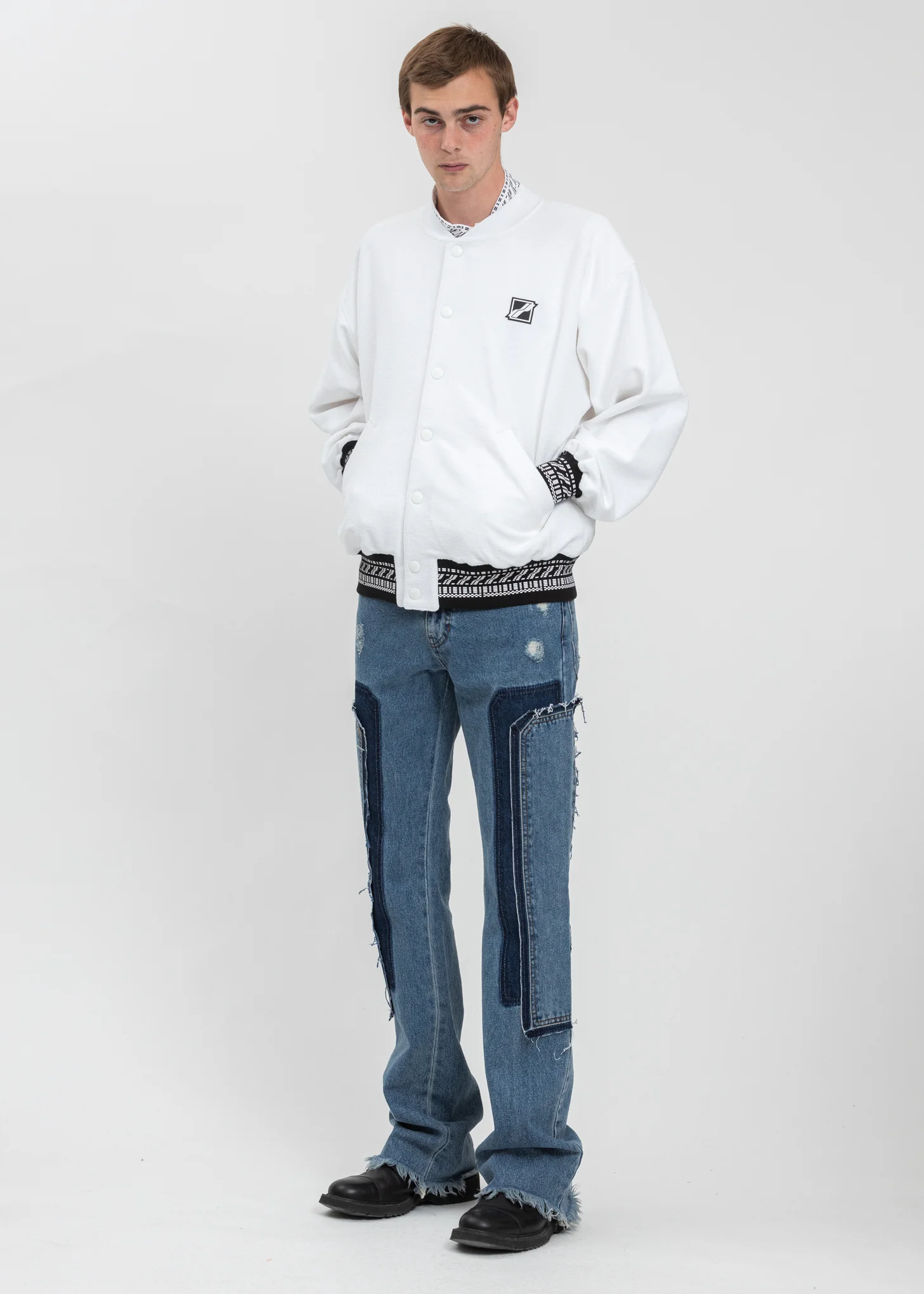 White Cropped Washed Logo Print Jacket - Image 5