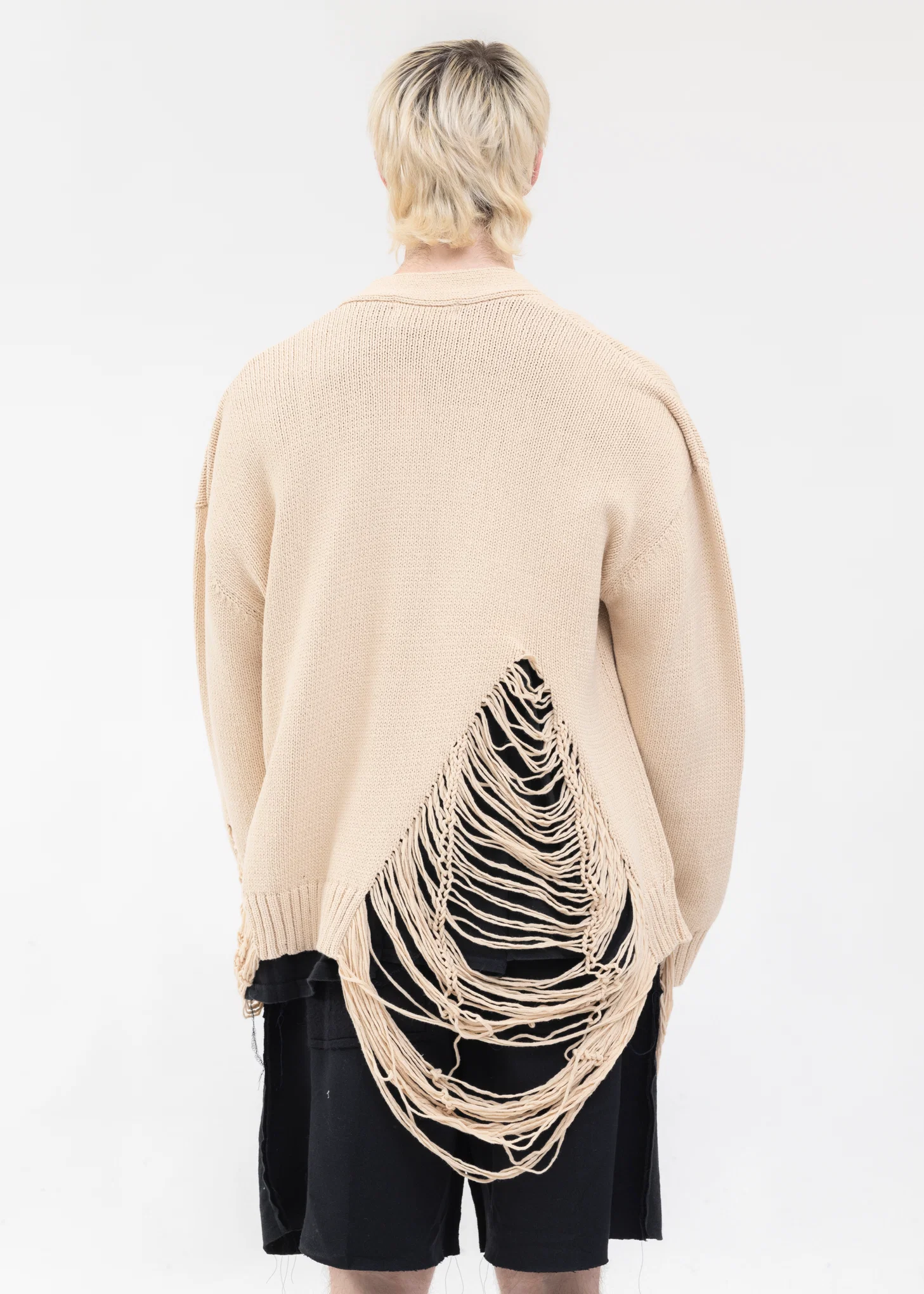 White DAMAGE COTTON KNIT CARDIGAN - Image 2
