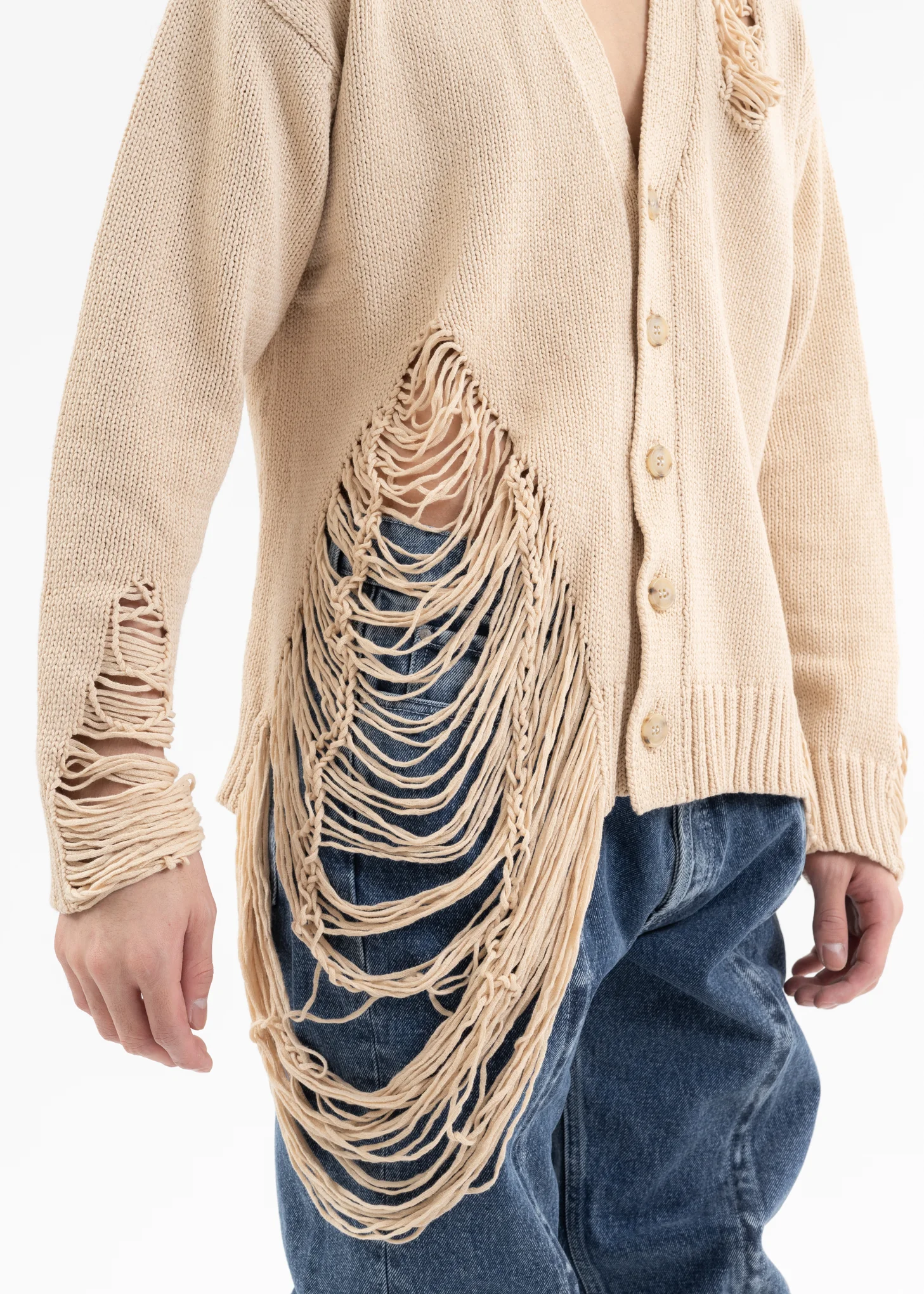 White DAMAGE COTTON KNIT CARDIGAN - Image 5