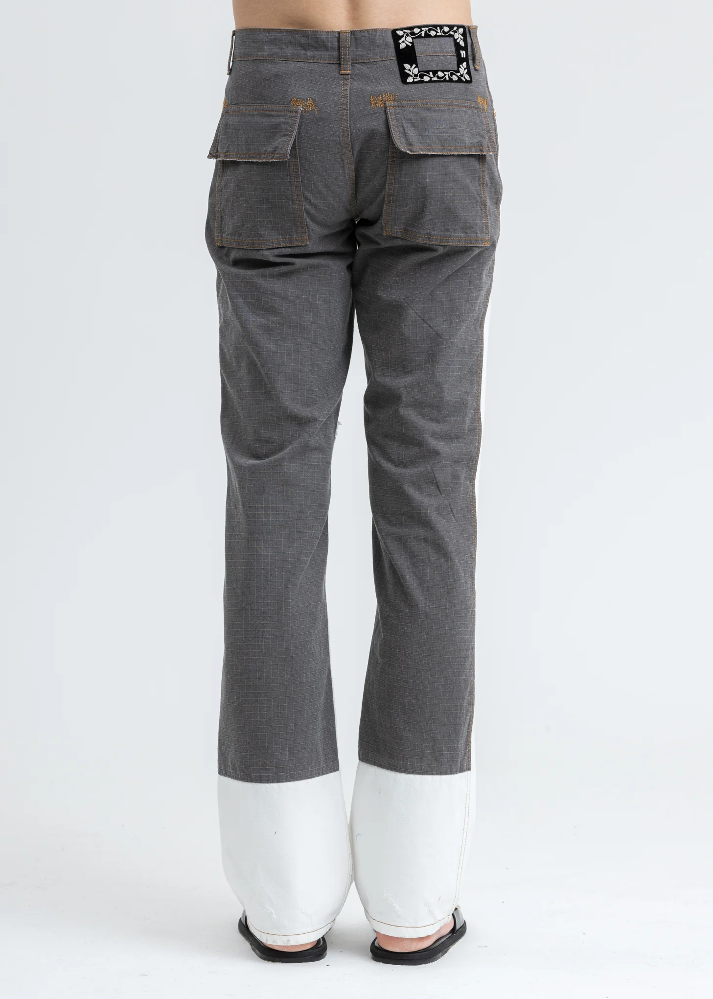 White Damage Washed Patch Work Denim Jeans - Image 2