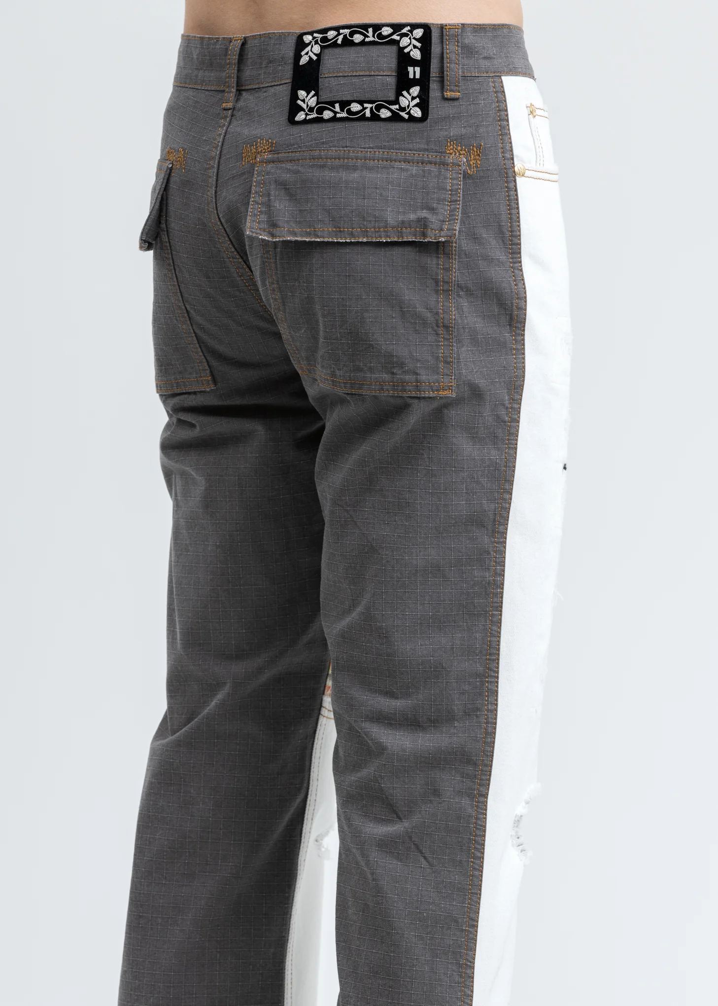 White Damage Washed Patch Work Denim Jeans - Image 4