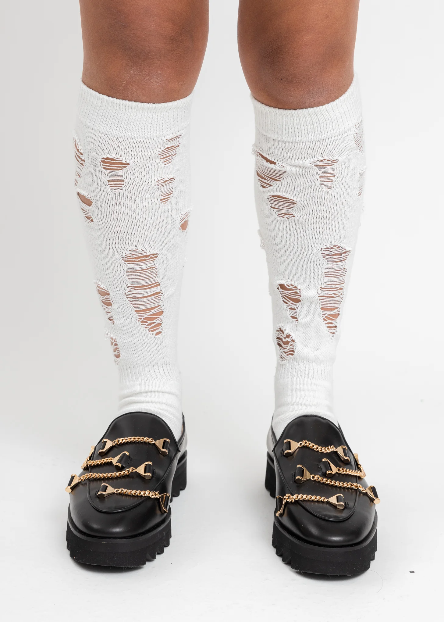 White Damaged High Socks