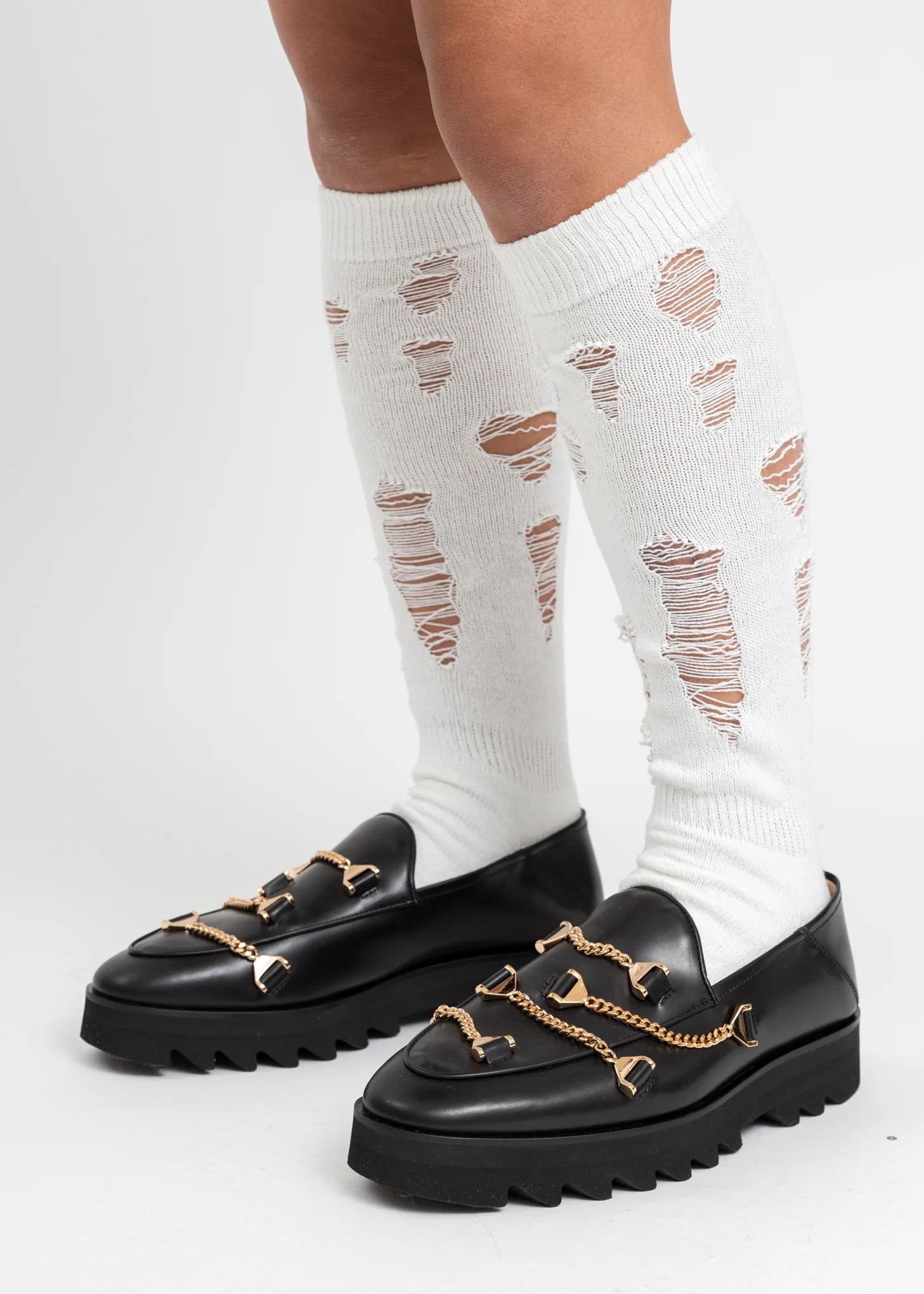White Damaged High Socks - Image 2