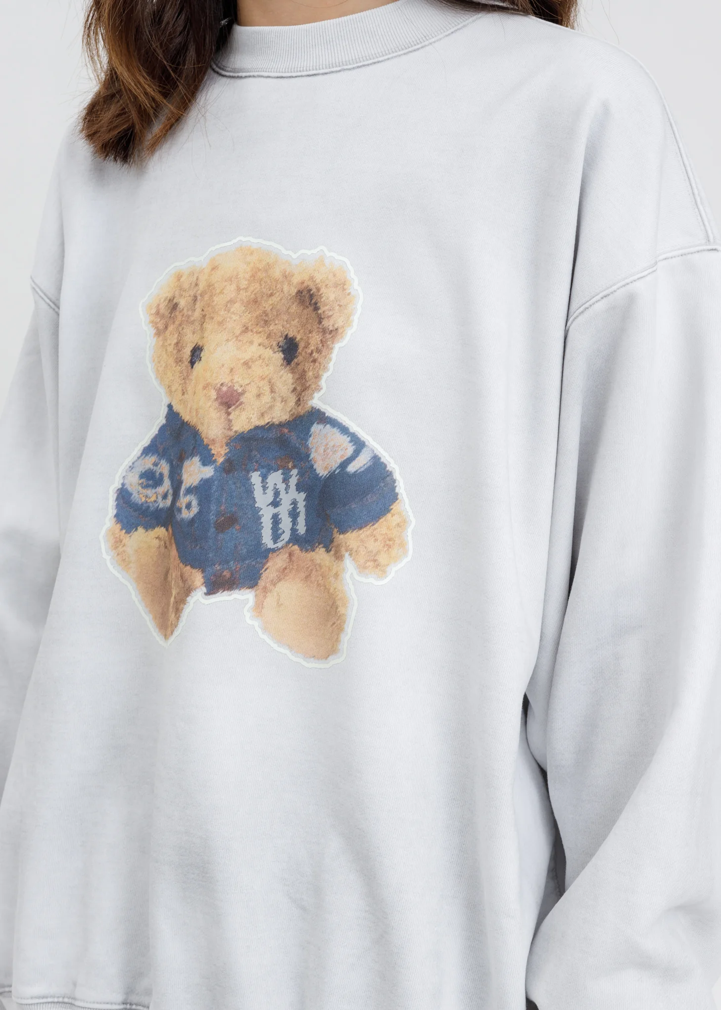 White Denim Jacket Teddy Sweater (Reflect) - Image 5
