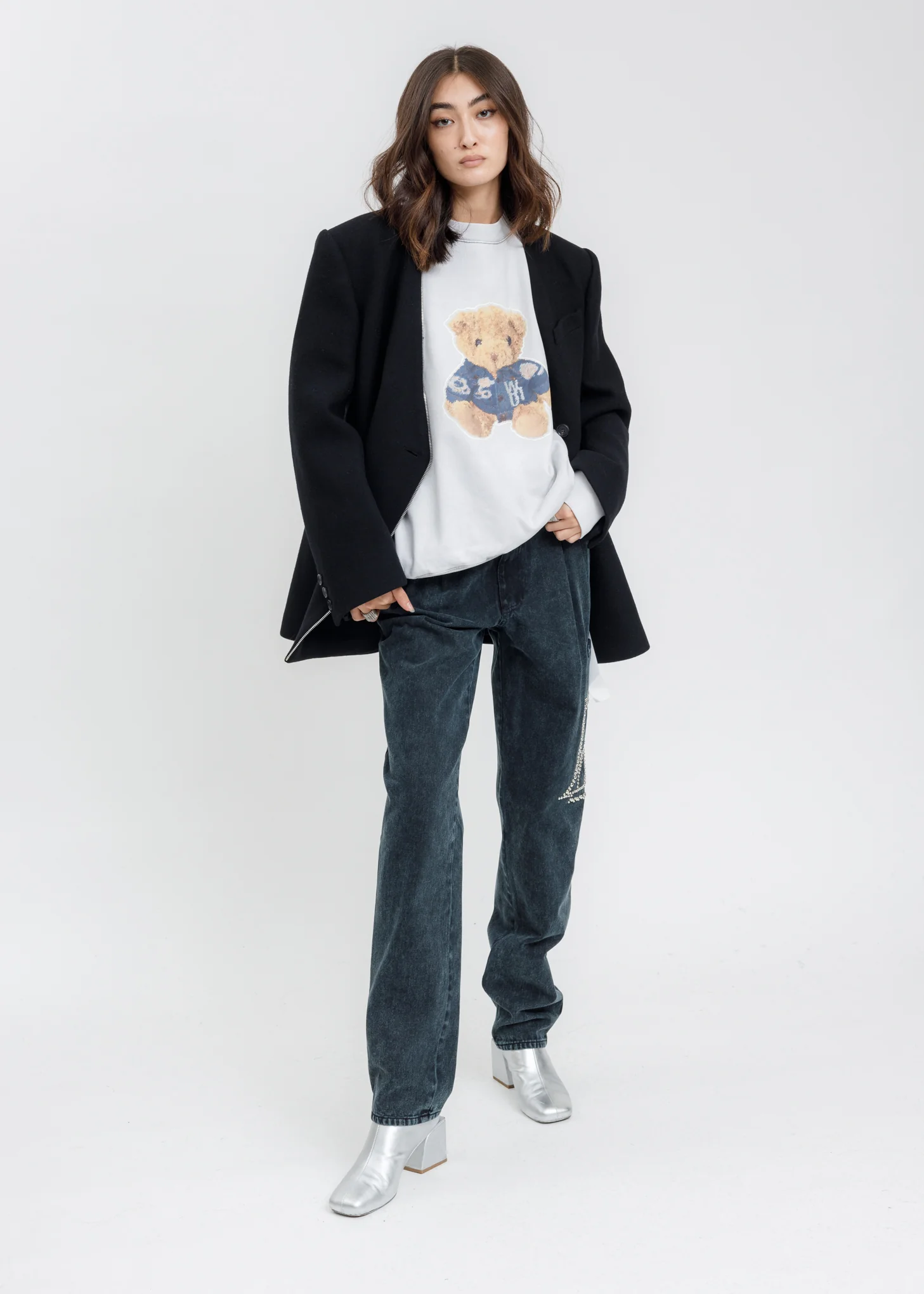 White Denim Jacket Teddy Sweater (Reflect) - Image 7