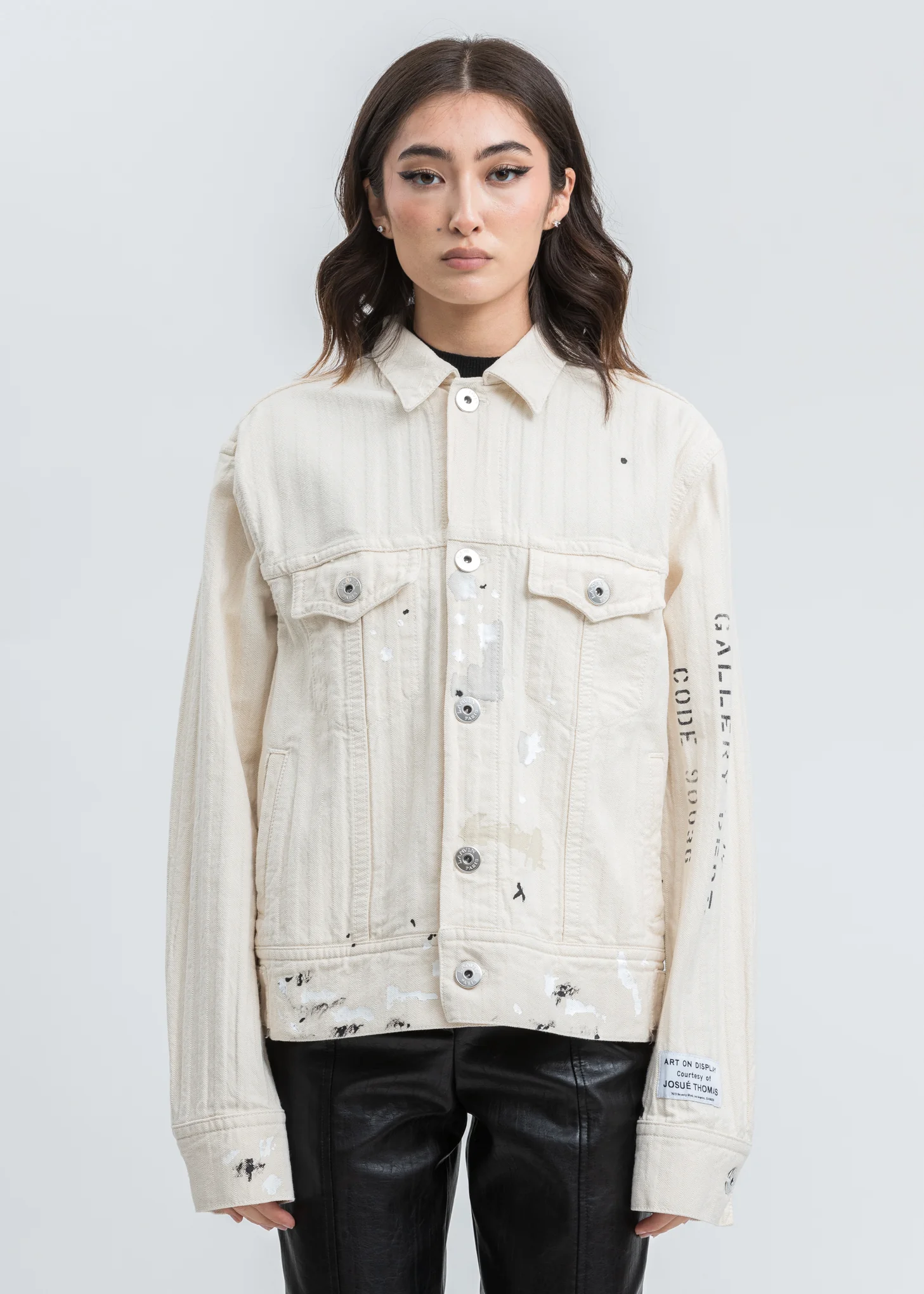 White Denim Jacket With Paint Marks