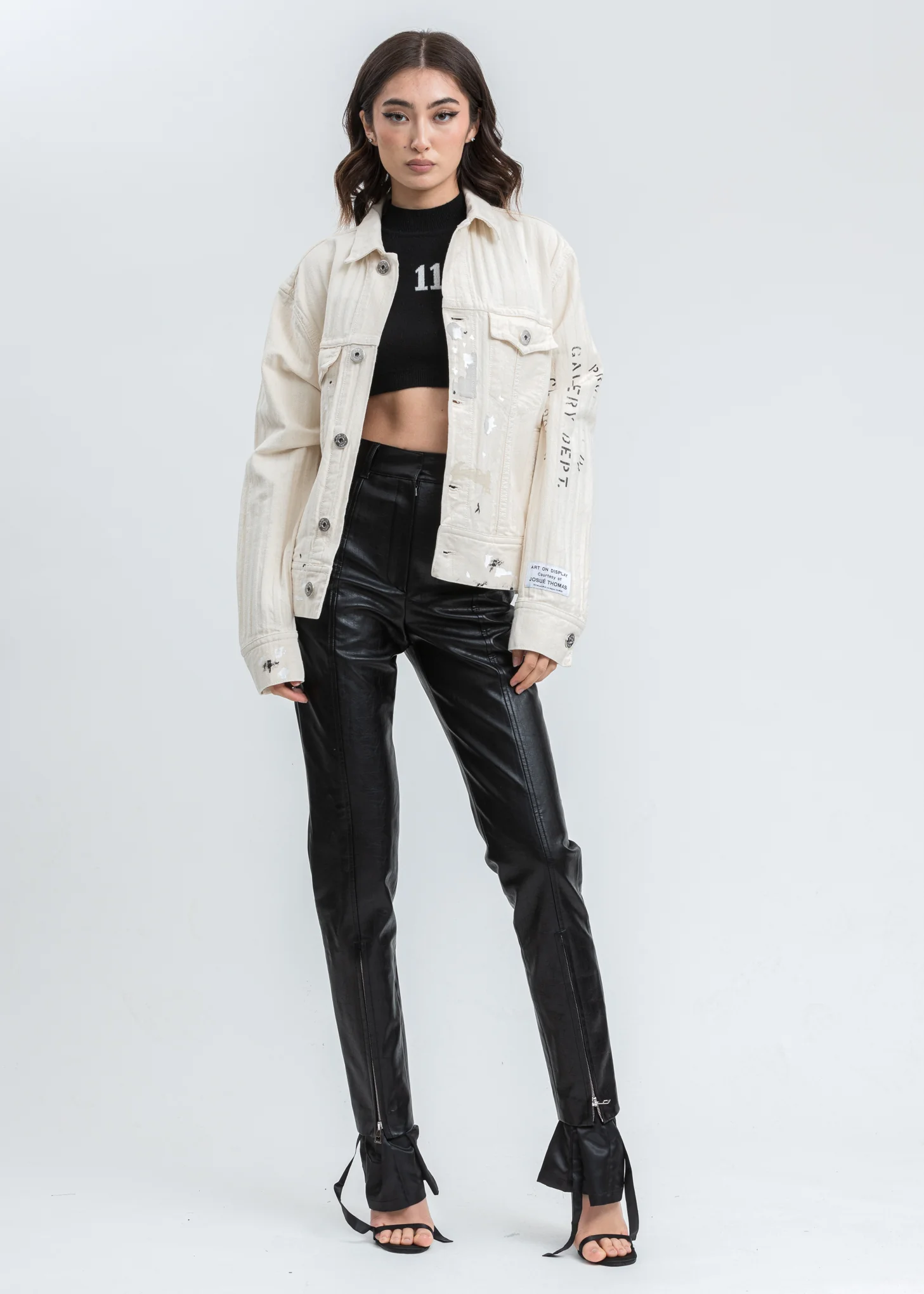 White Denim Jacket With Paint Marks - Image 7