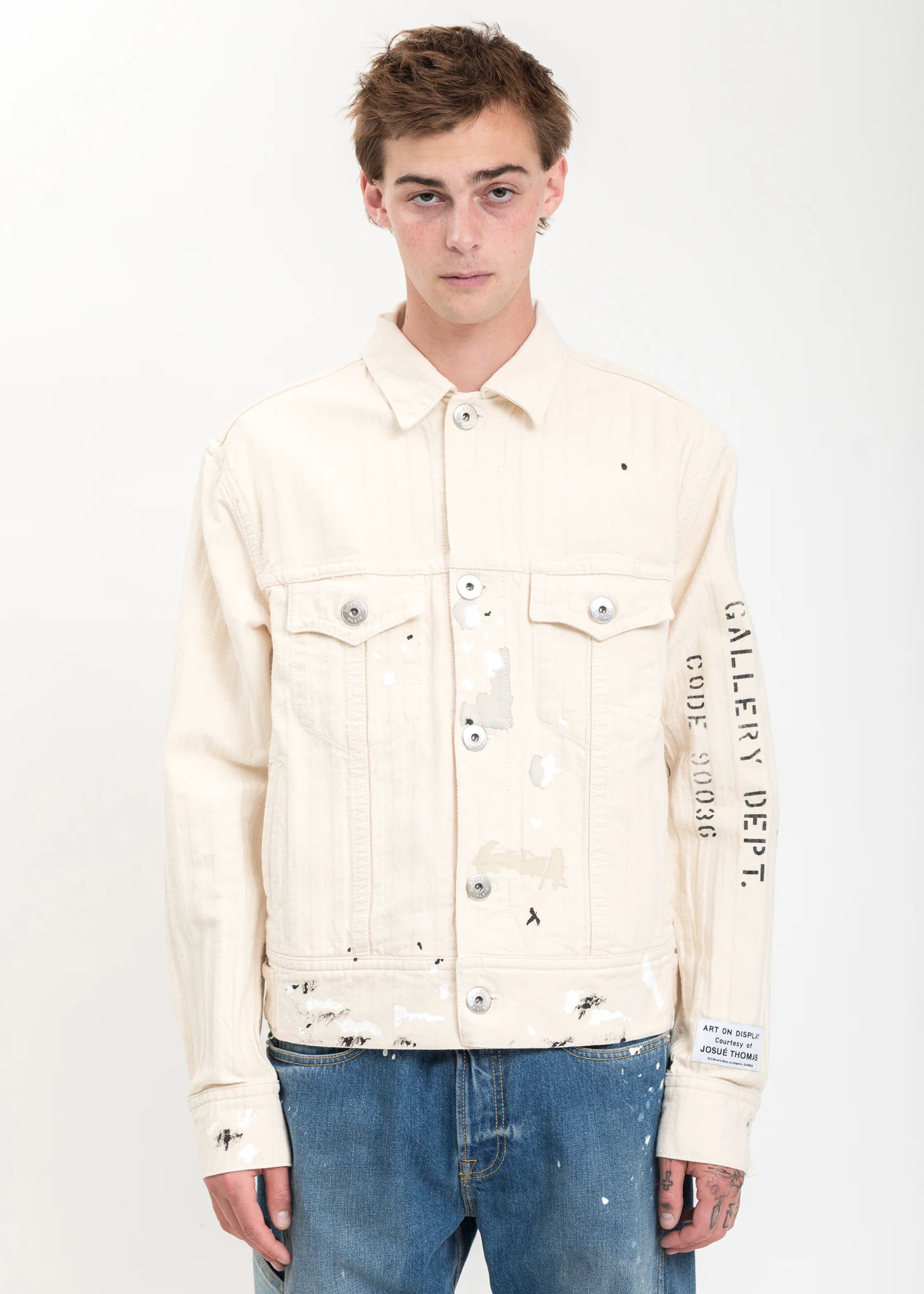 White Denim Jacket With Paint Marks