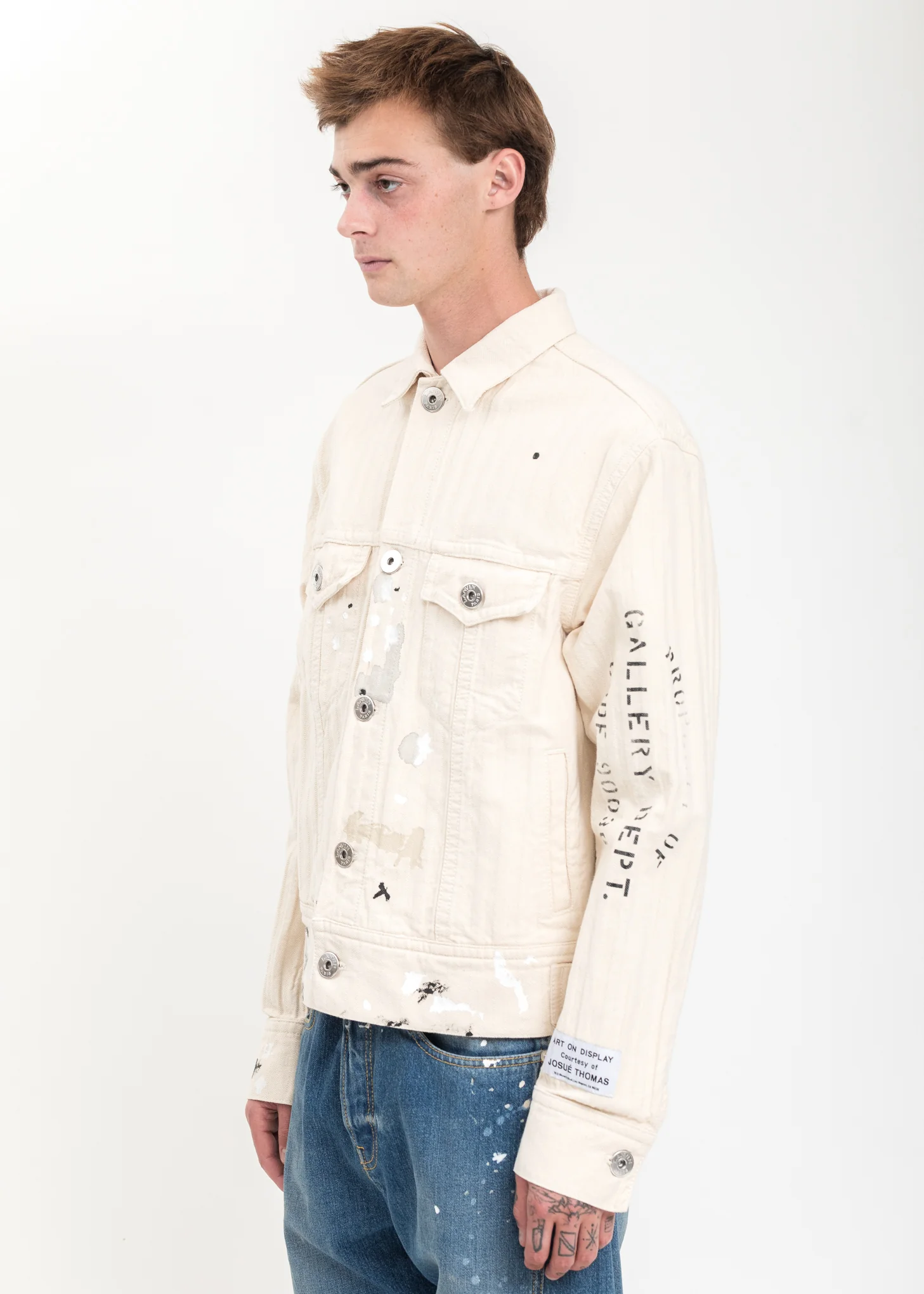 White Denim Jacket With Paint Marks - Image 3