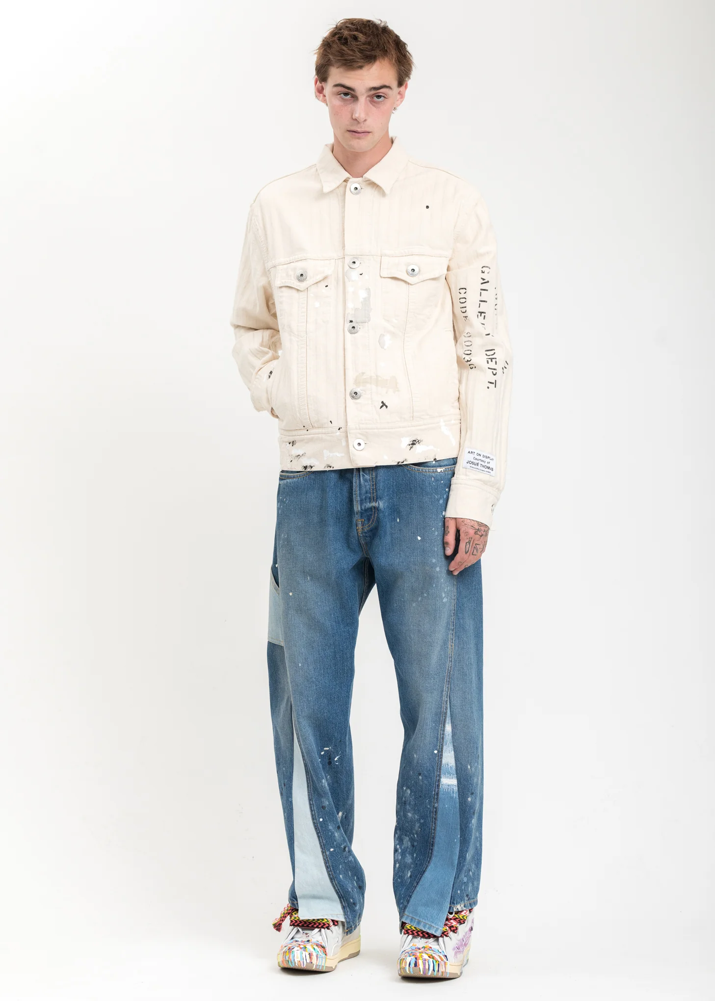 White Denim Jacket With Paint Marks - Image 7
