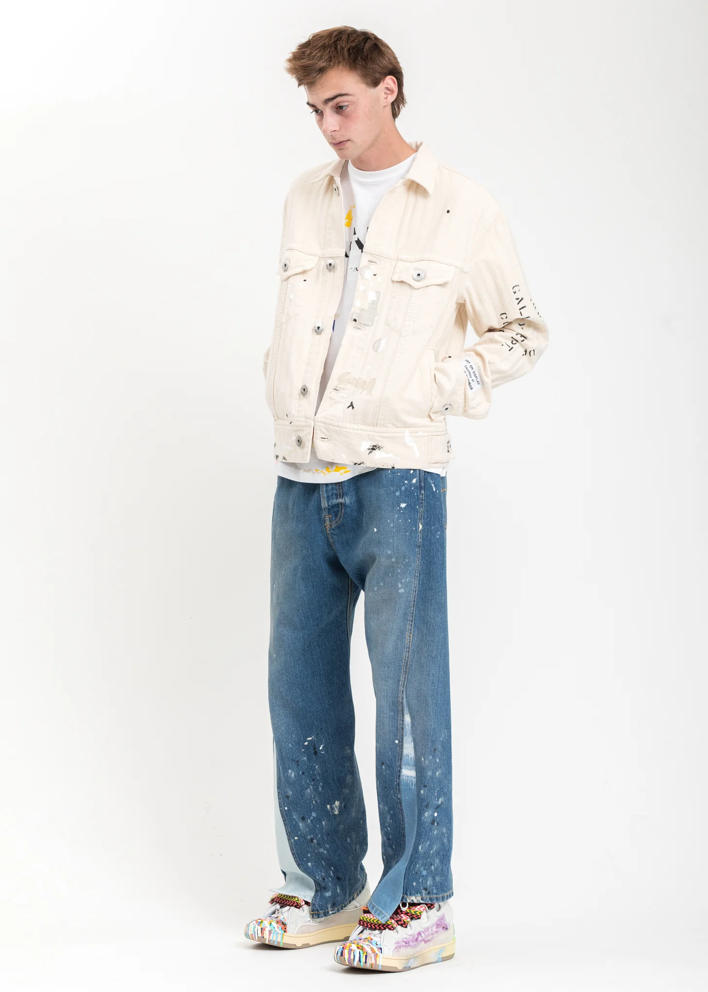 White Denim Jacket With Paint Marks - Image 8