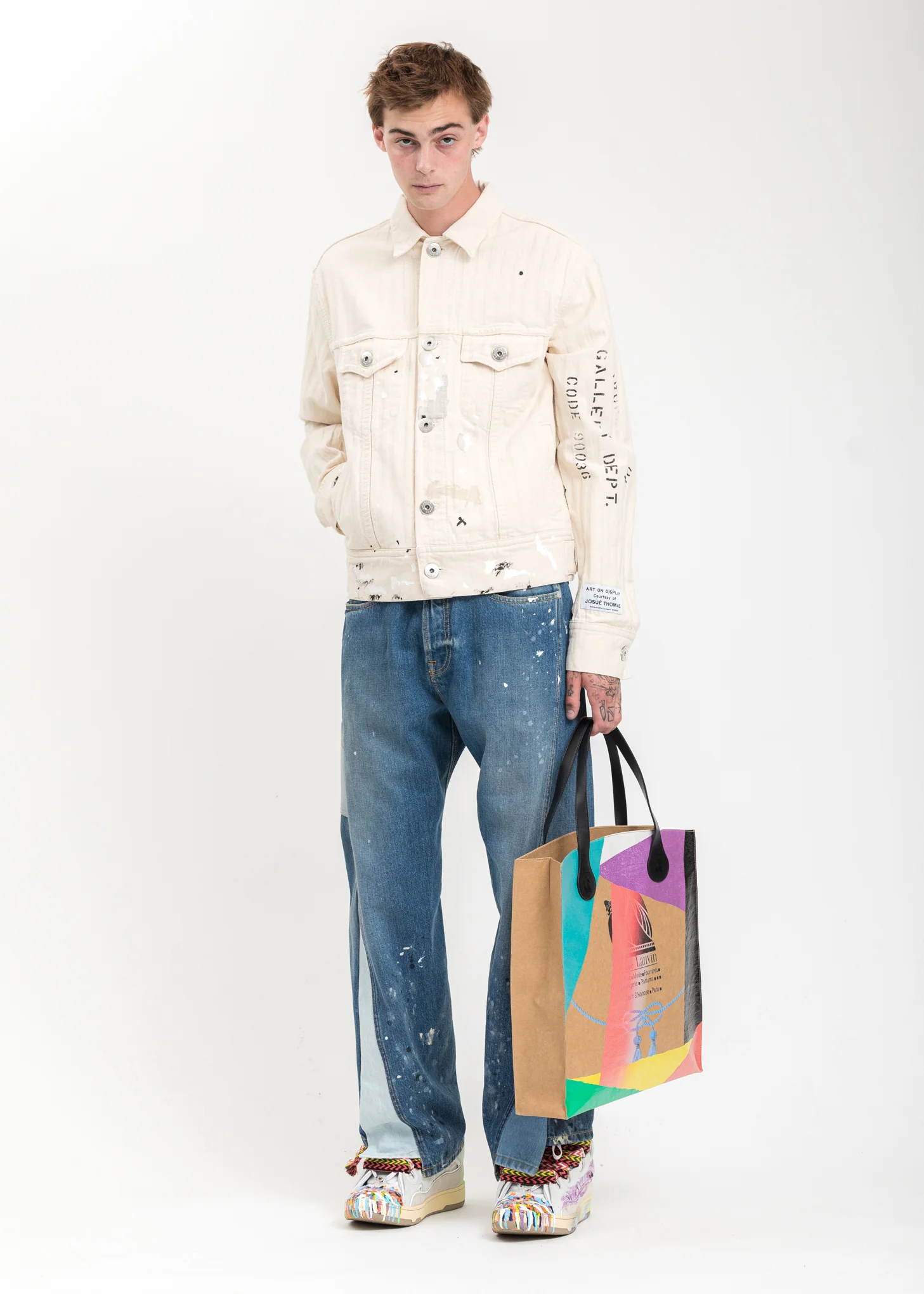 White Denim Jacket With Paint Marks - Image 9