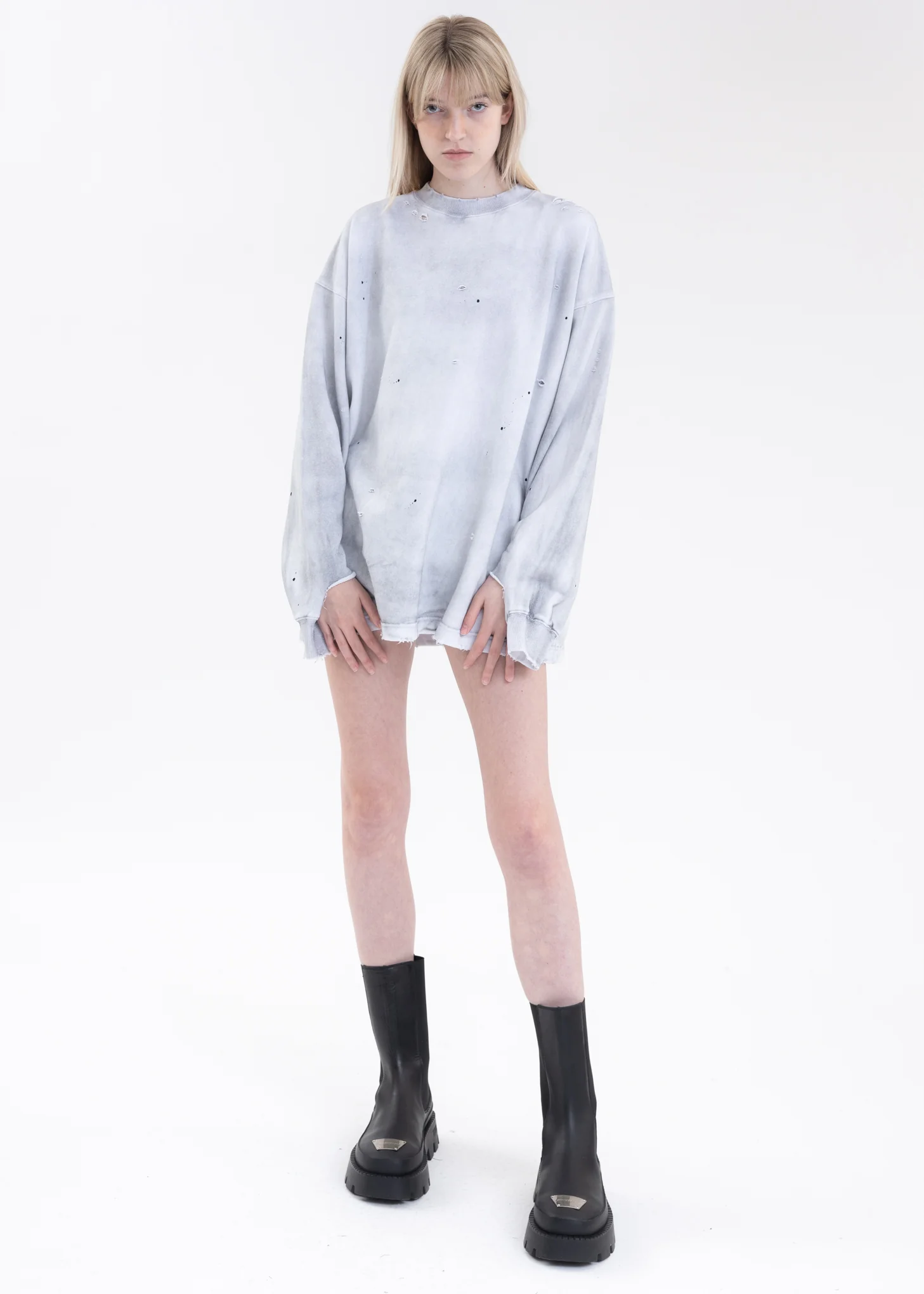 WHITE DESTROYED LONG SWEATSHIRT - Image 5