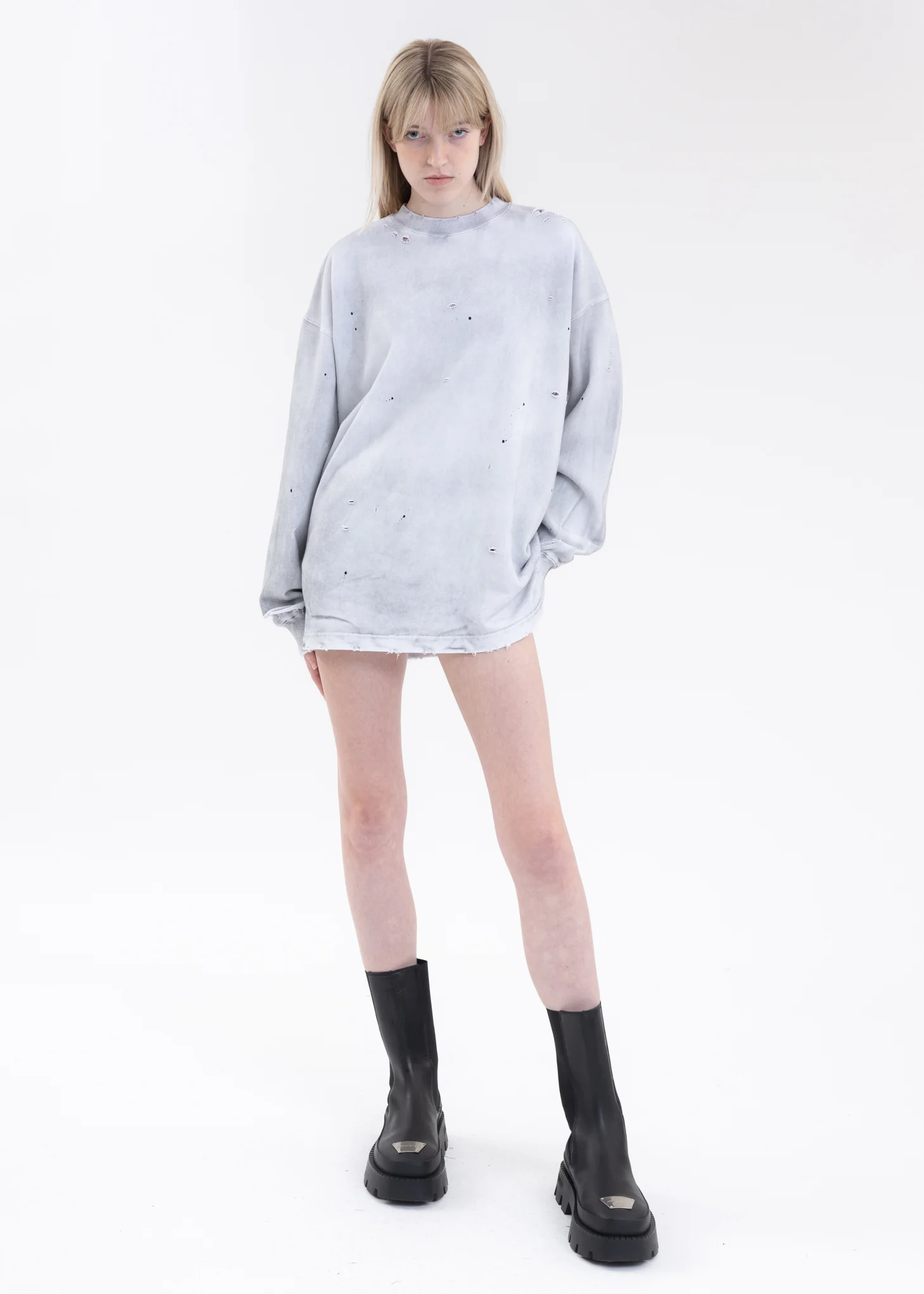WHITE DESTROYED LONG SWEATSHIRT - Image 6