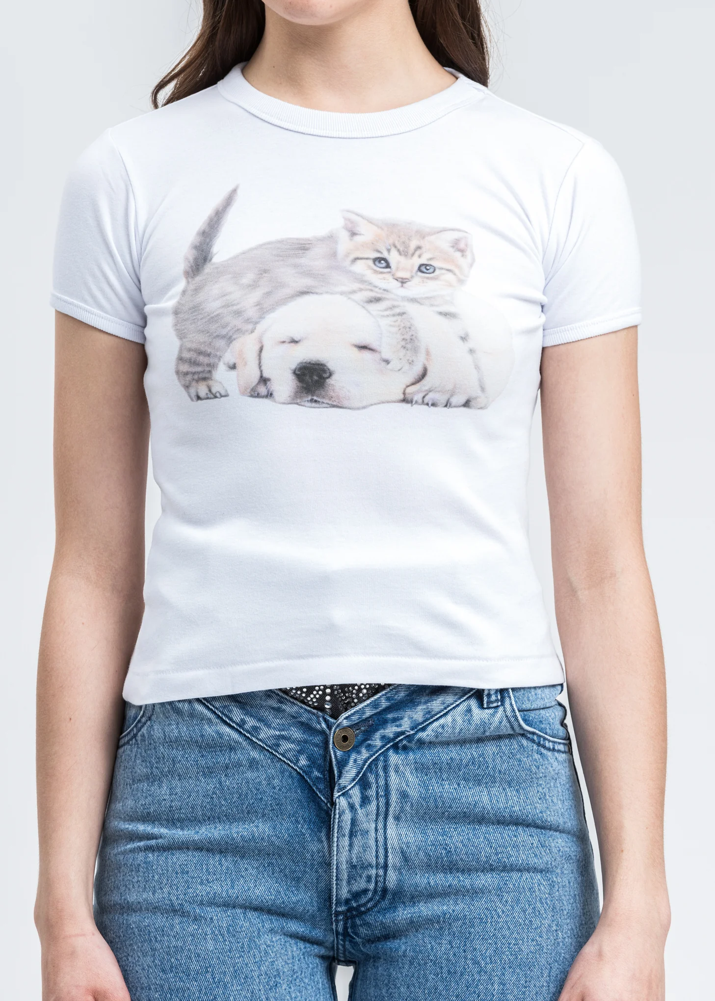 White Digital Kitten And Puppy T-Shirt - Image 2