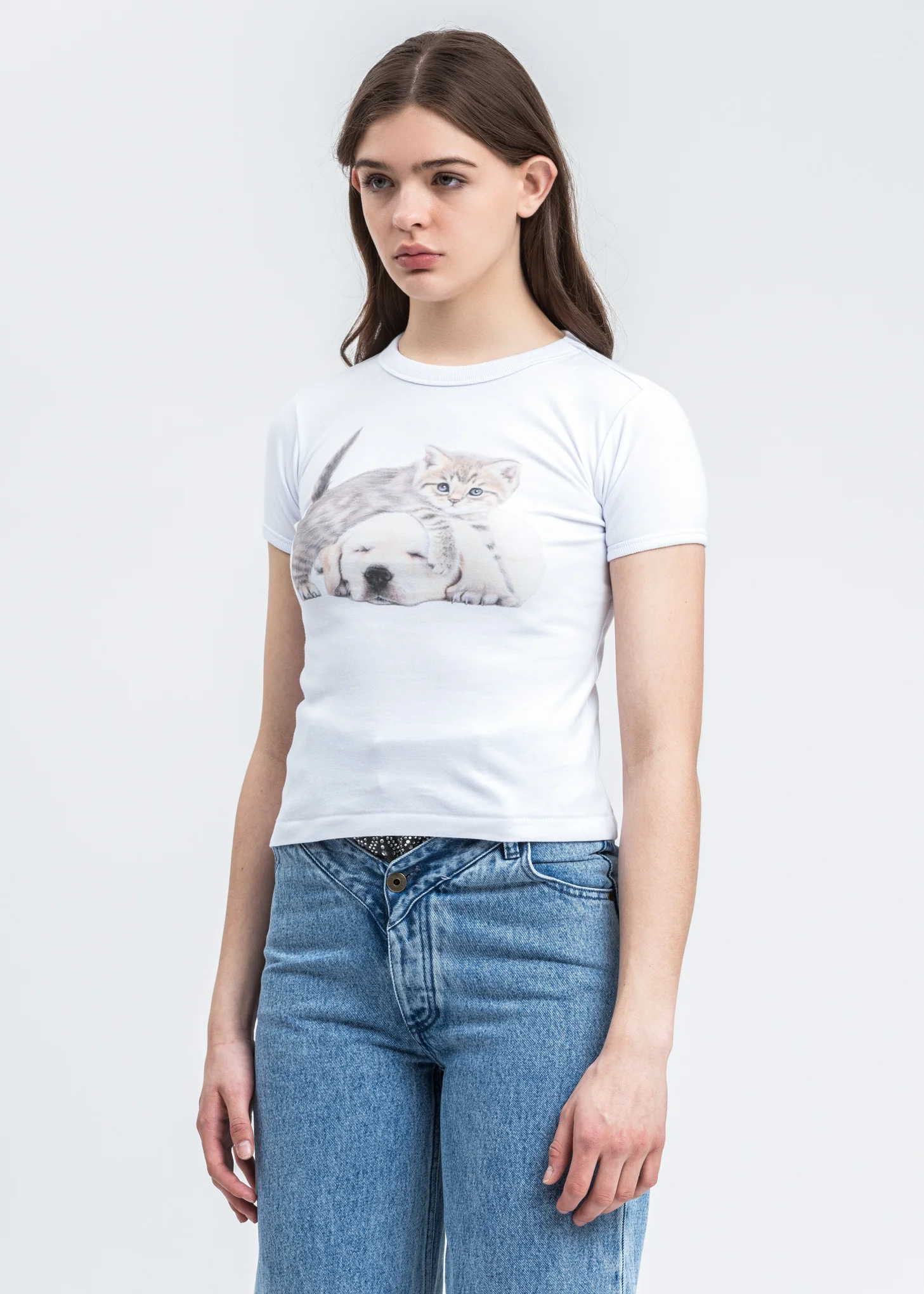 White Digital Kitten And Puppy T-Shirt - Image 3