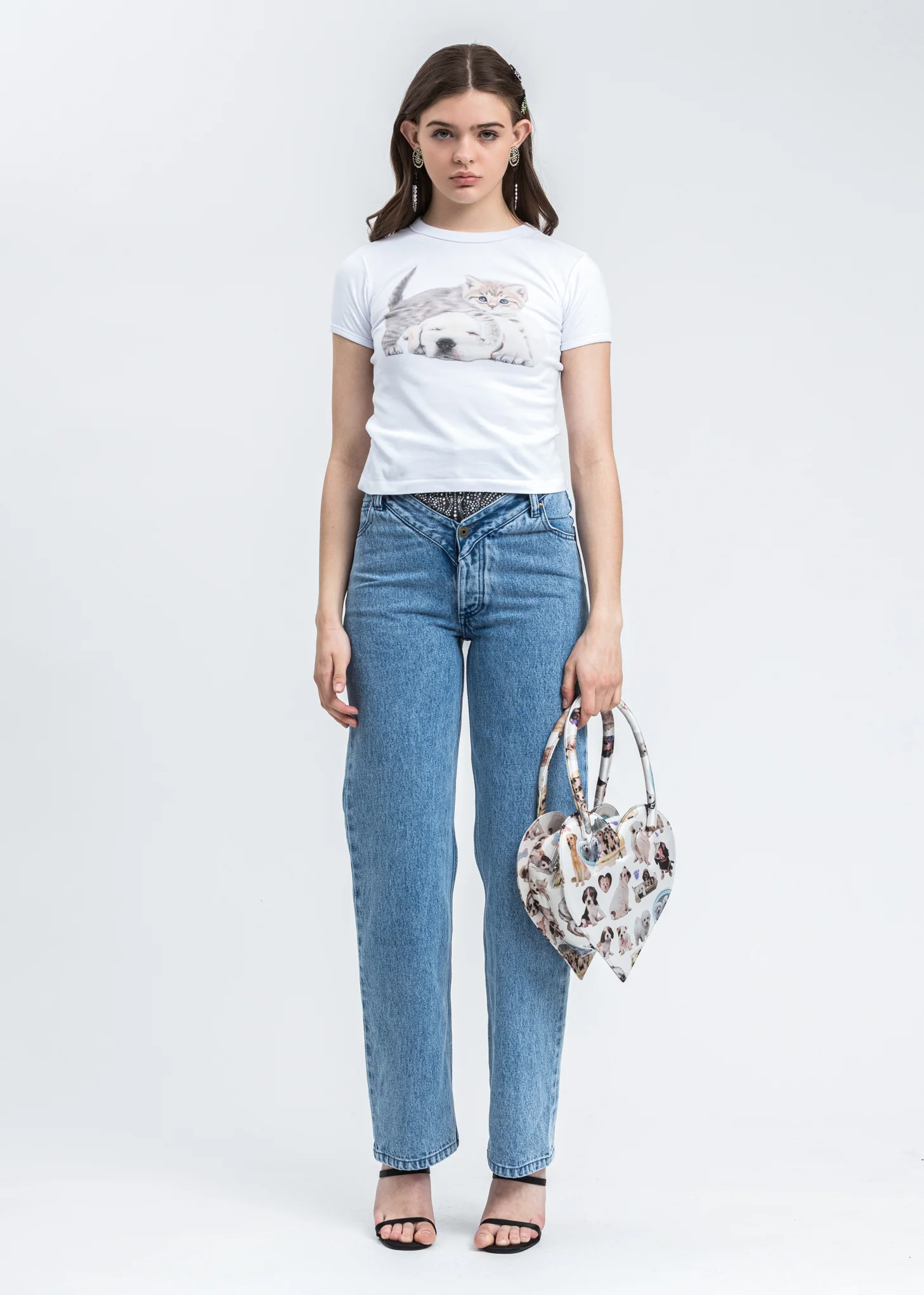 White Digital Kitten And Puppy T-Shirt - Image 5