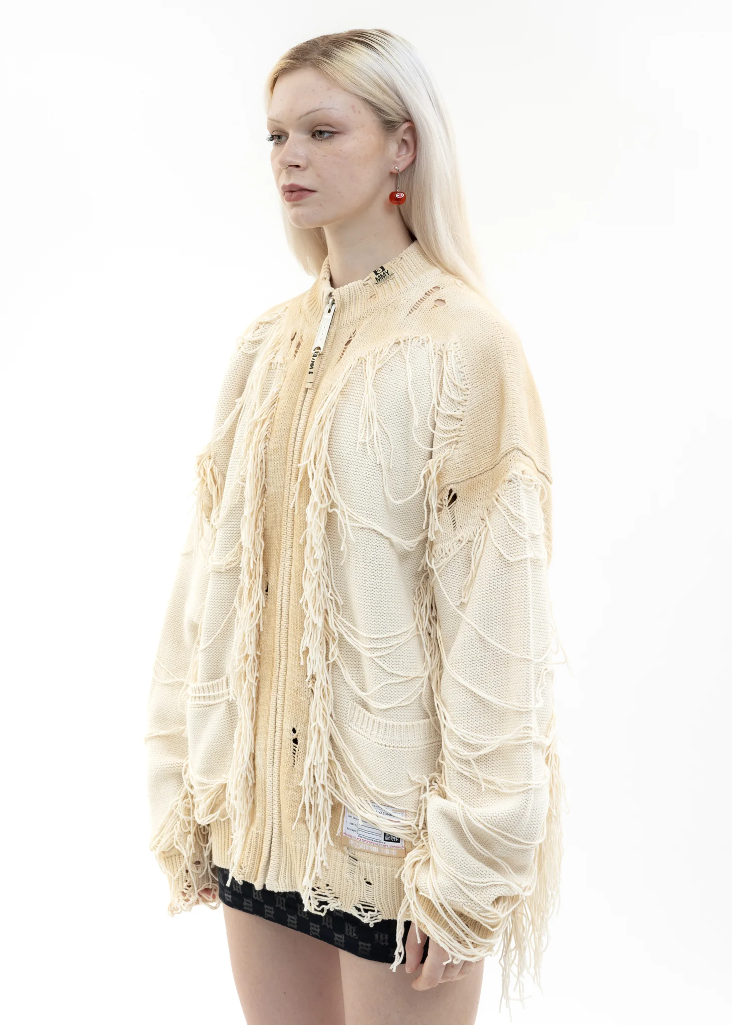 White Distressed Knit Cardigan - Image 3