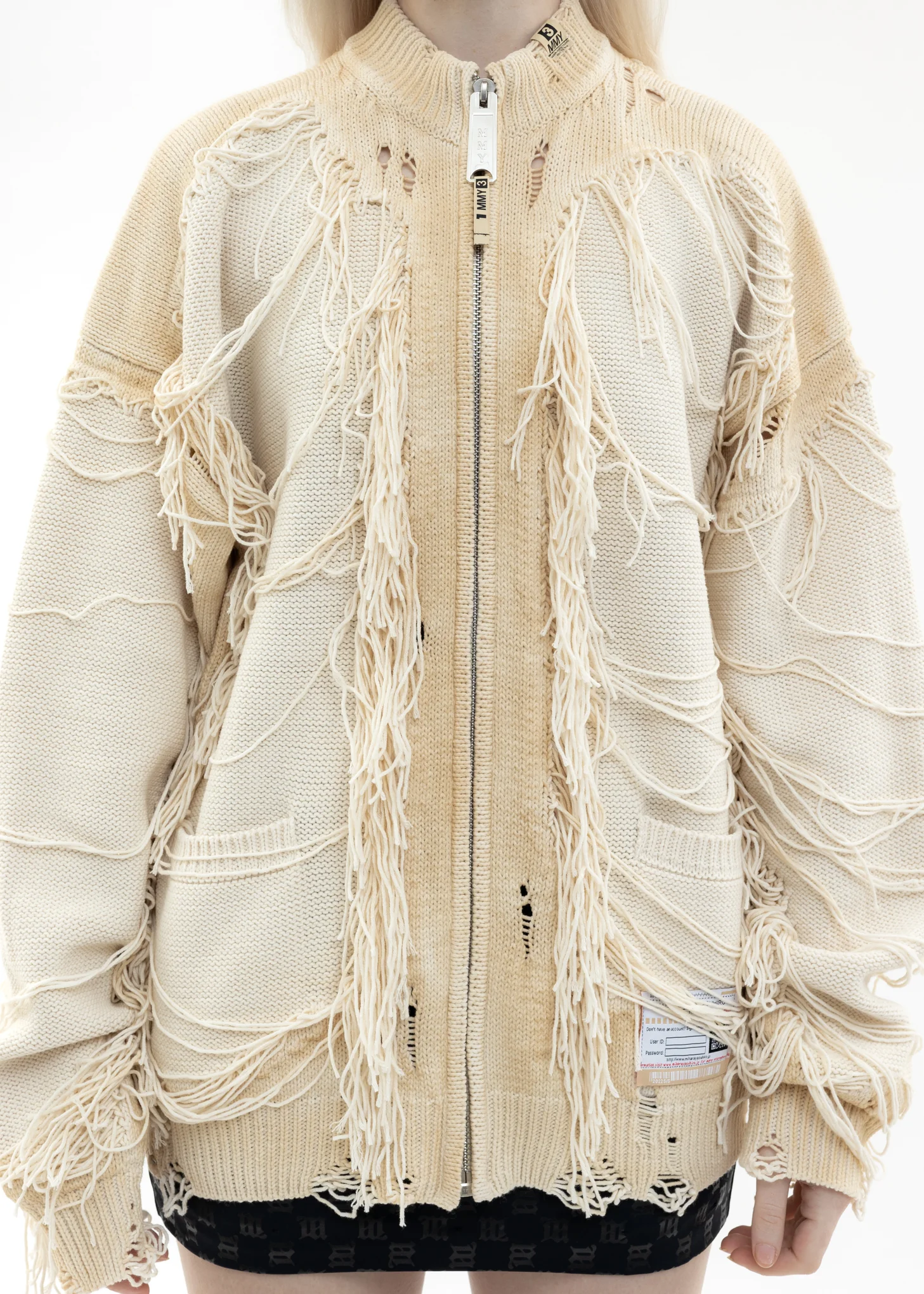 White Distressed Knit Cardigan - Image 4