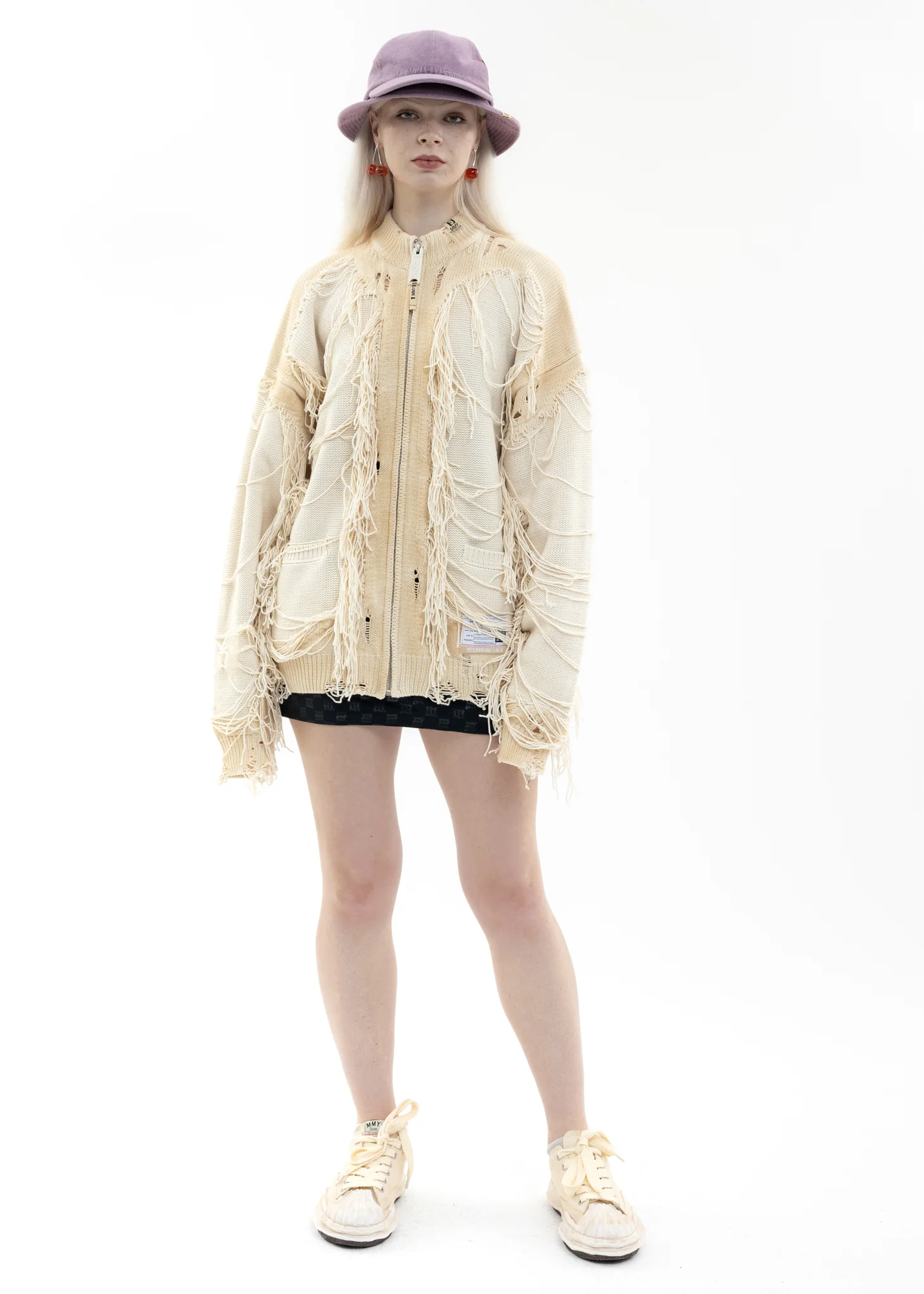 White Distressed Knit Cardigan - Image 7