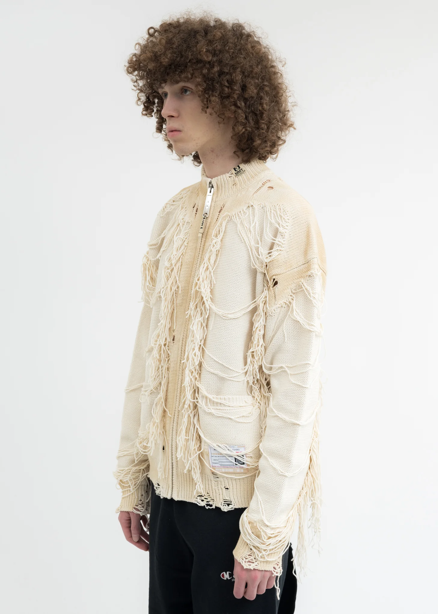White Distressed Knit Cardigan - Image 3