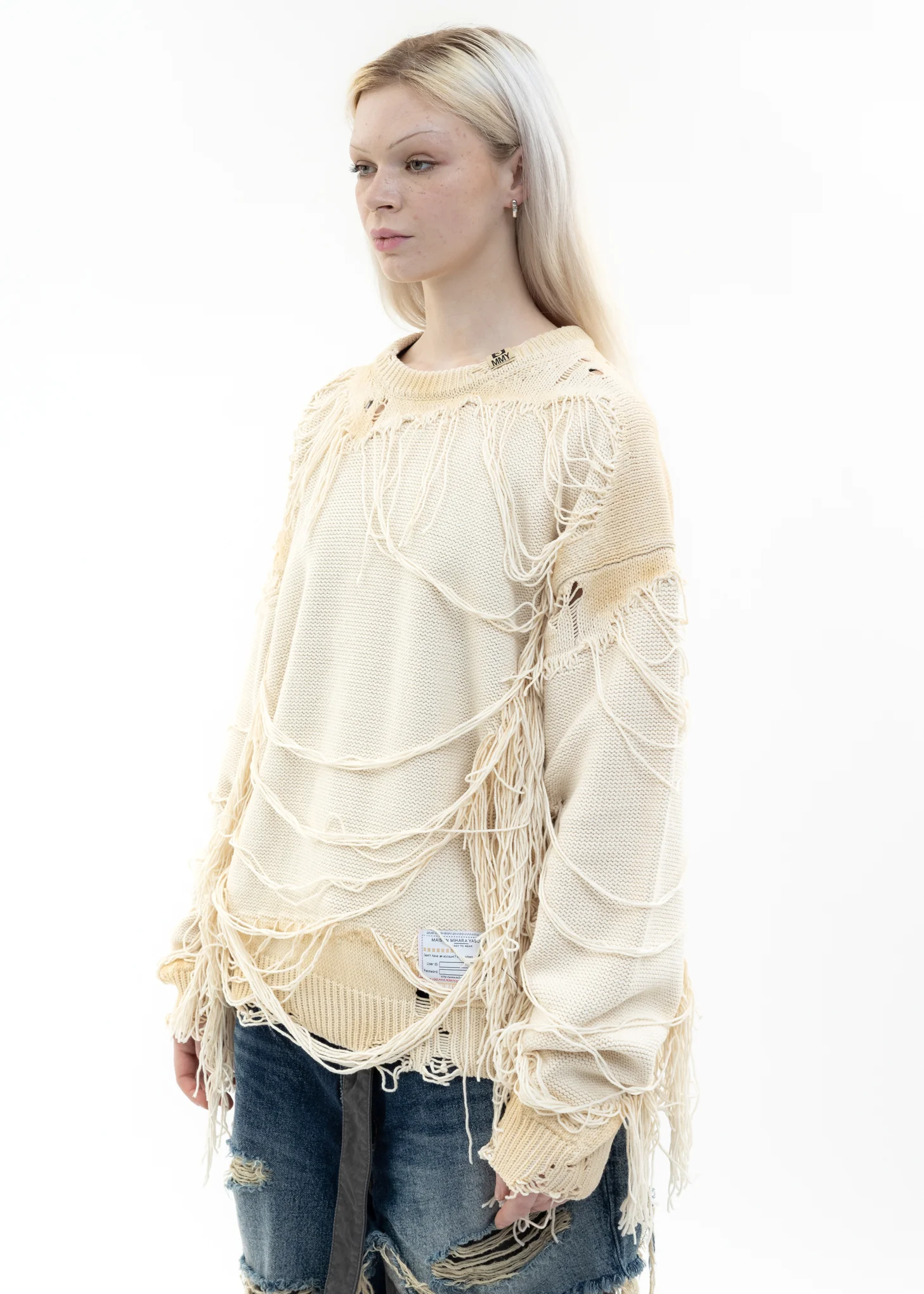 White Distressed Knit Pullover - Image 3
