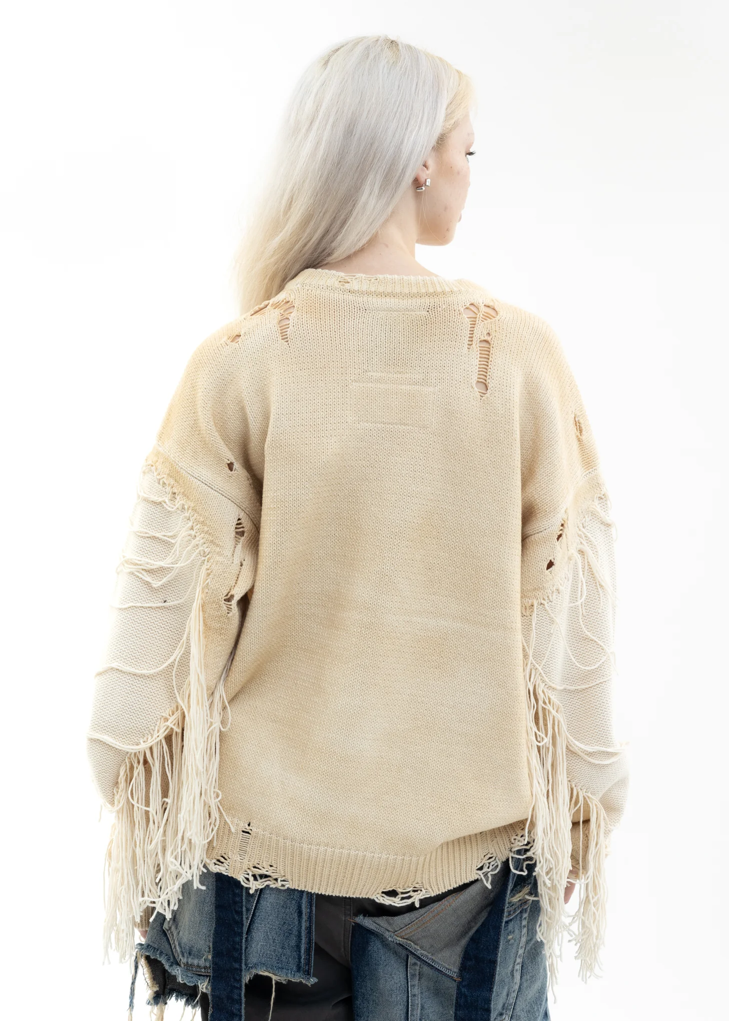 White Distressed Knit Pullover - Image 4