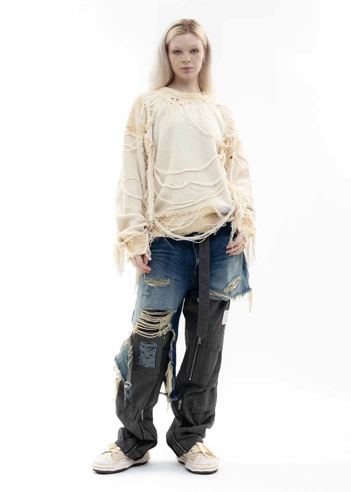White Distressed Knit Pullover - Image 6