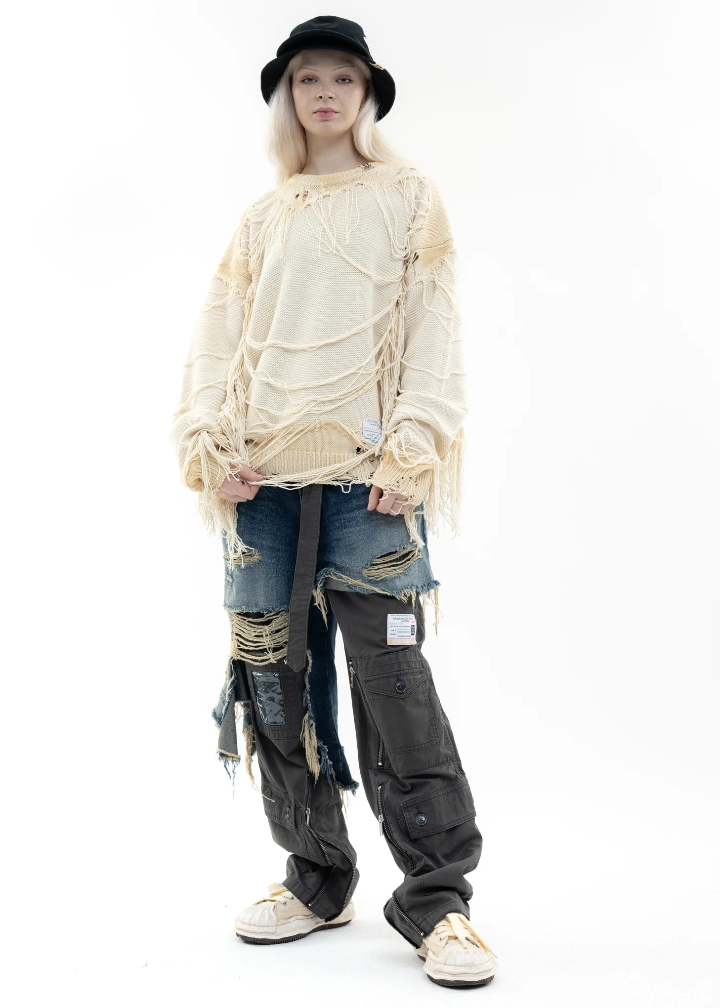 White Distressed Knit Pullover - Image 7