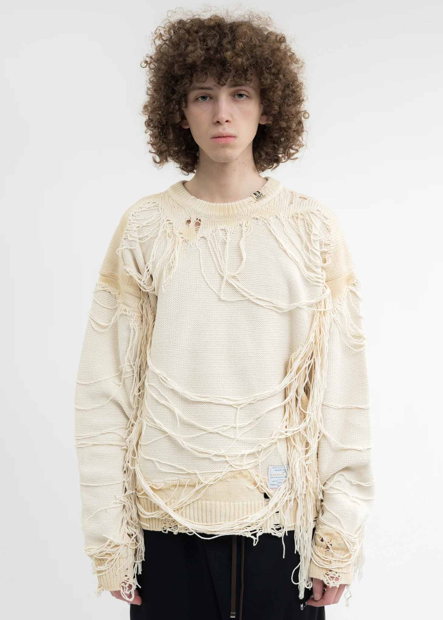 White Distressed Knit Pullover