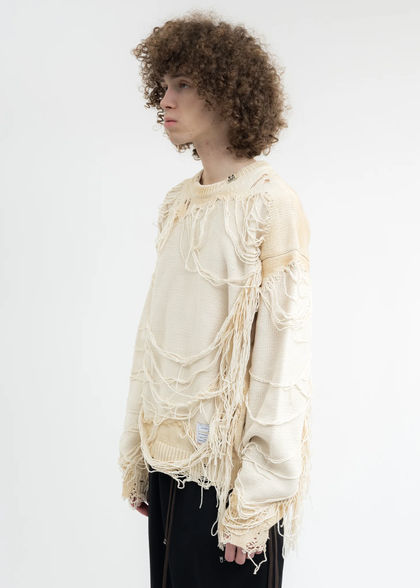 White Distressed Knit Pullover - Image 2