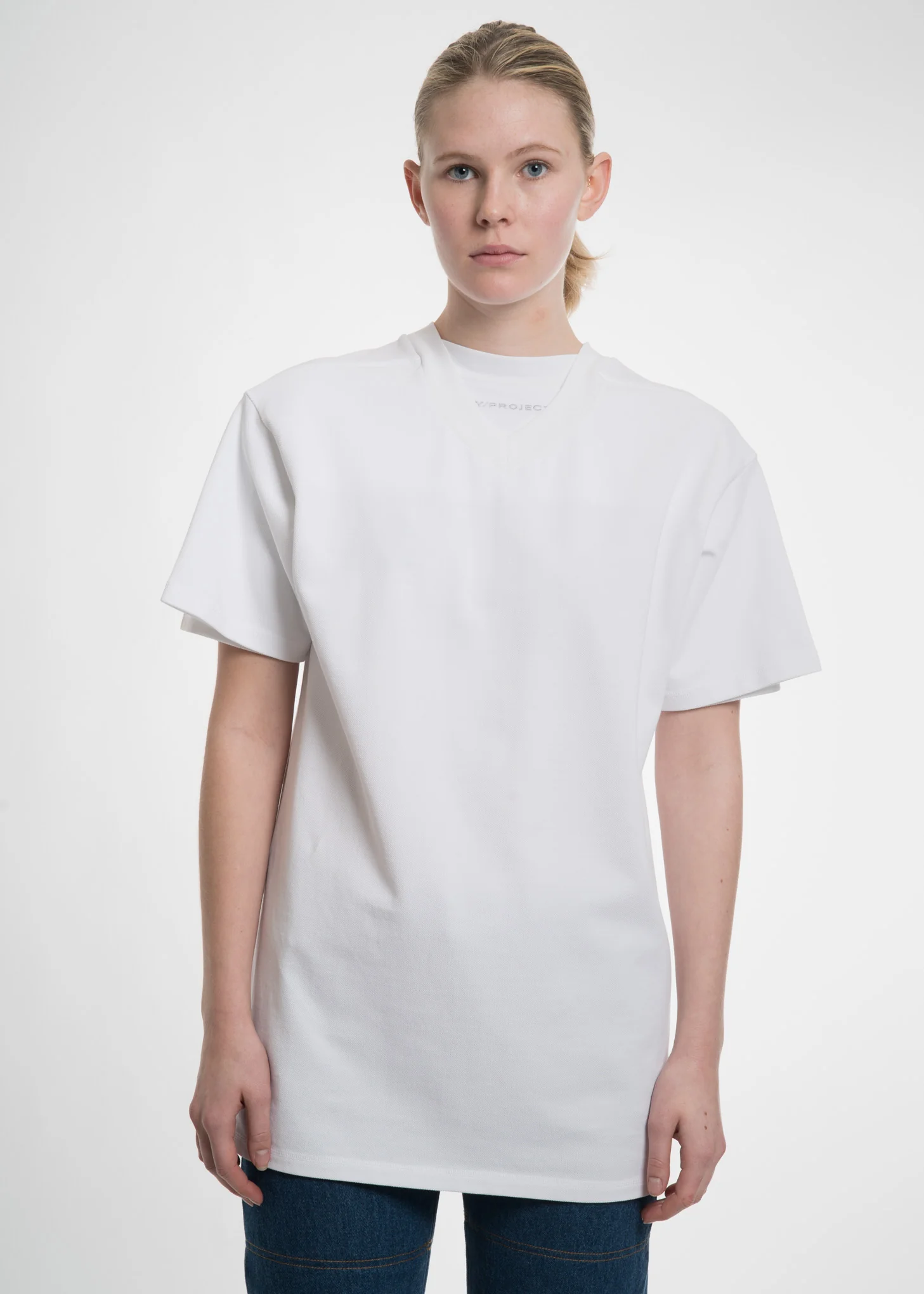 White Double Neckline T-Shirt - Image 3