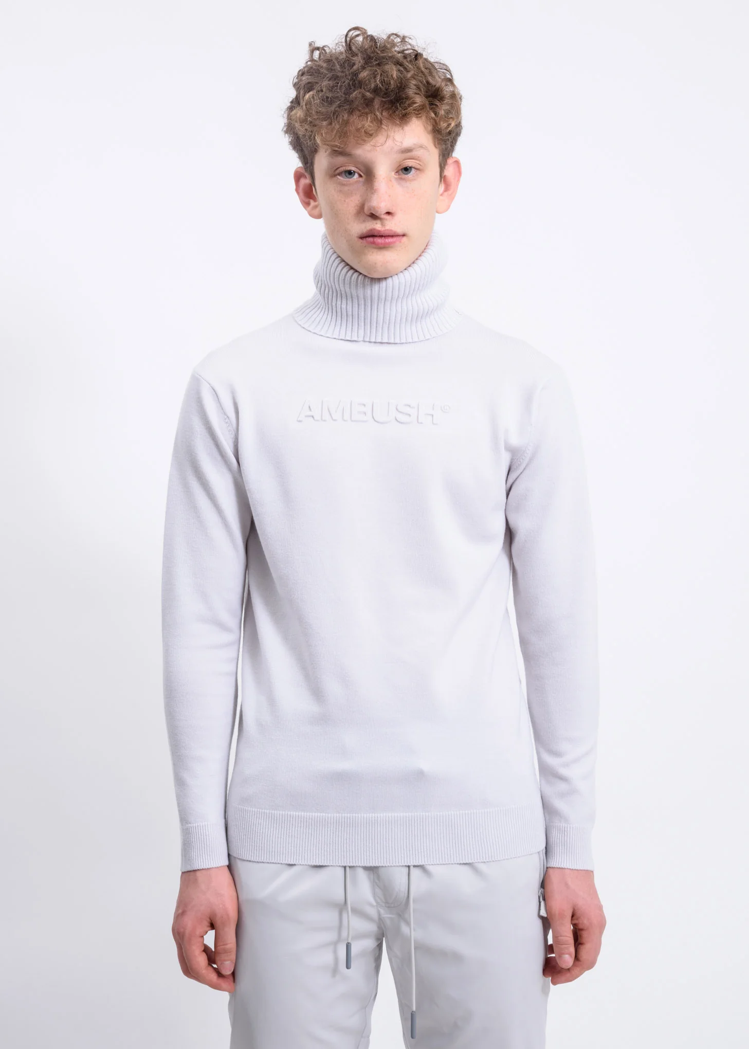 White Embossed Logo Turtleneck